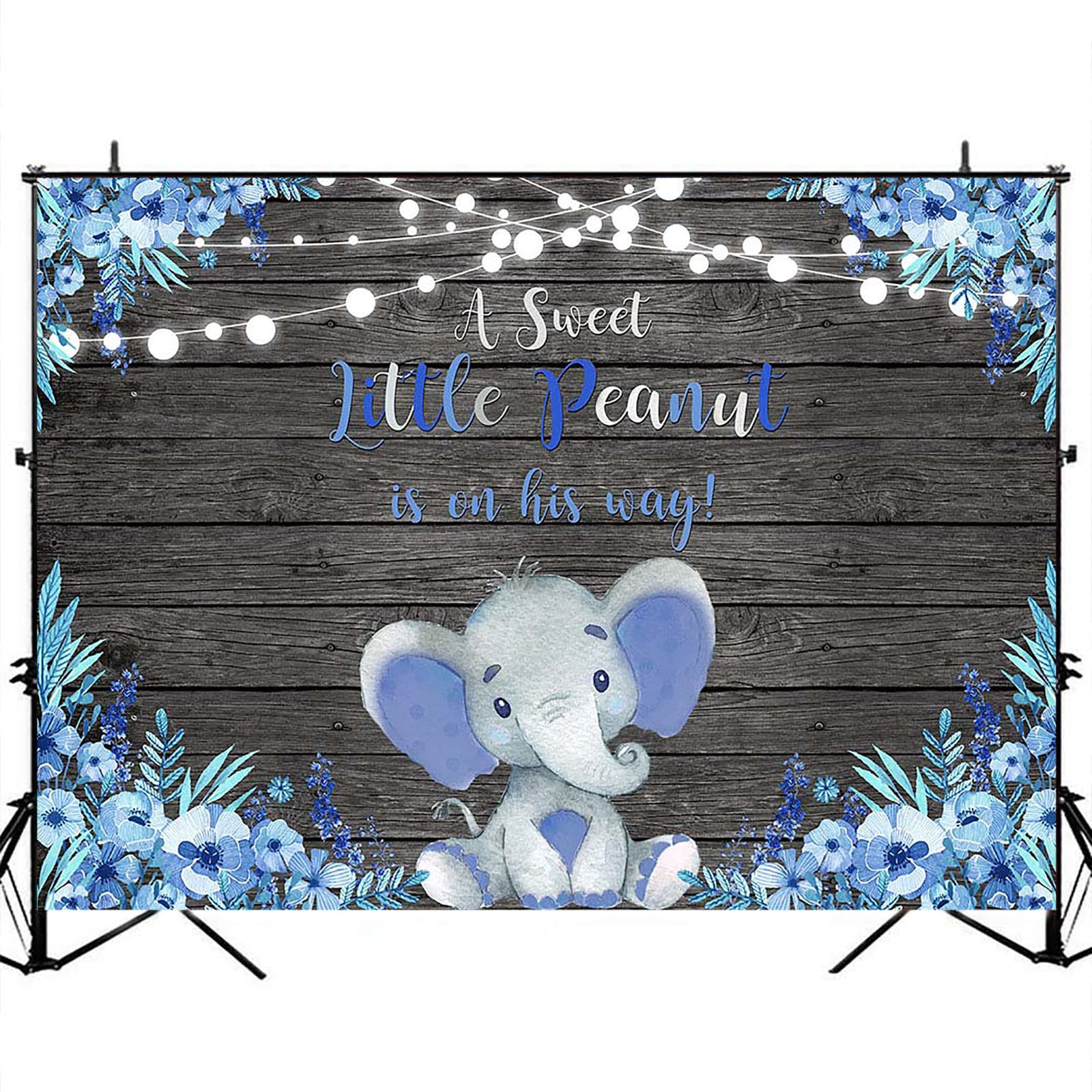 Blue Elephant Baby Shower Backdrop - Rustic Floral Boys Elephant Theme for Photoshoot Decorations (10x8ft) | Perfect for Gender Reveal, Newborn Photos & Nursery Wall Decor