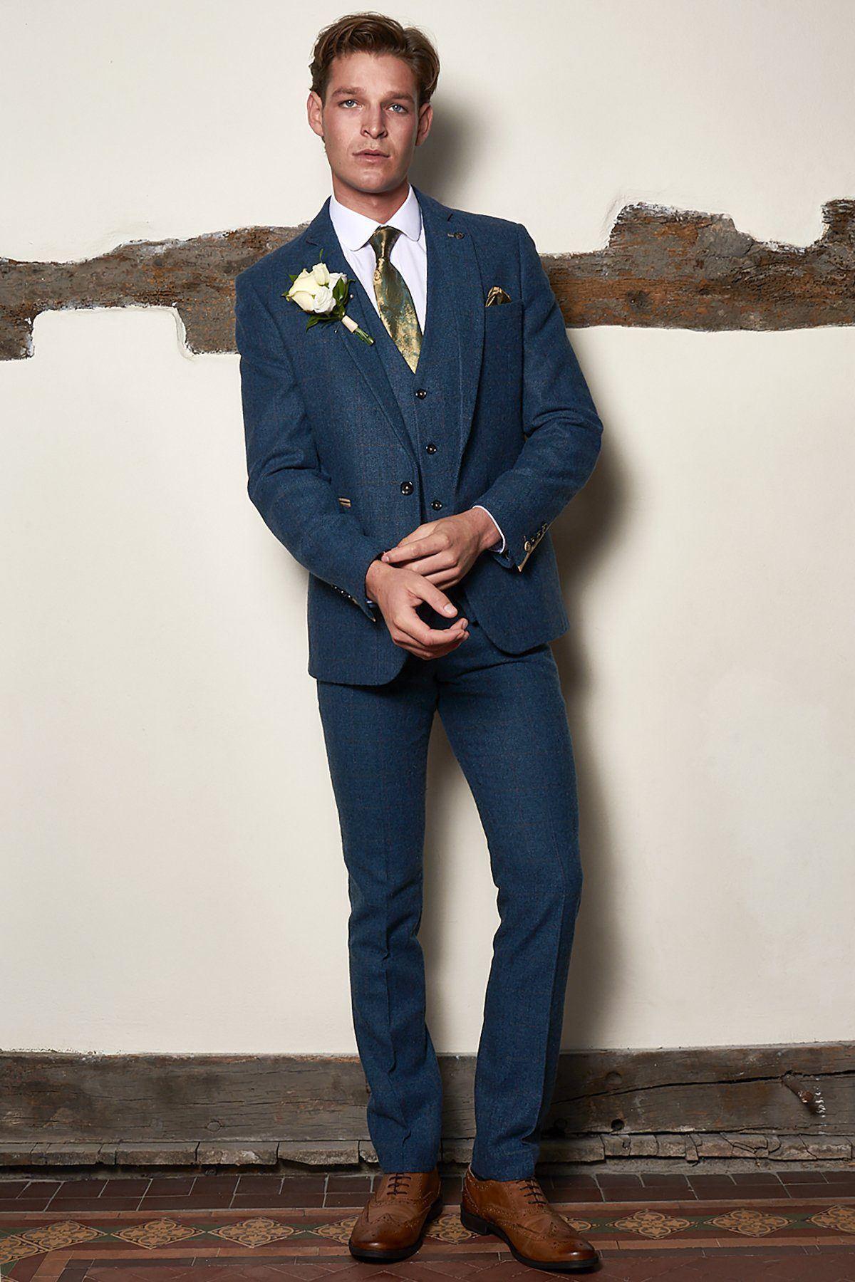 DION Blue Tweed Check Suit Set for Father and Son - Perfect for Weddings, Family Photos & Special Occasions
