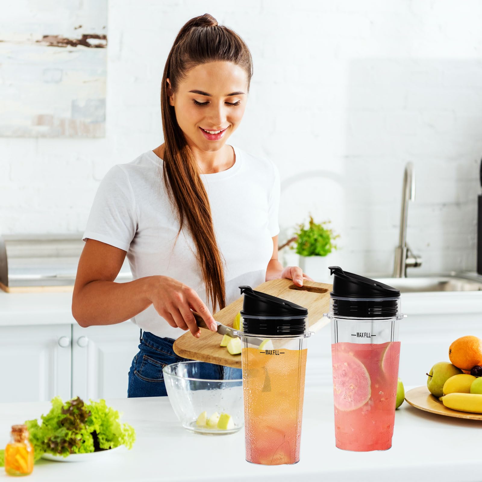 3-Pack 16oz Blender Replacement Cups with Leak-Proof Lids - Compatible with Ninja BL660 BL770 BL780 QB3001SS - Perfect for Smoothies, Protein Shakes & Meal Prep On-The-Go