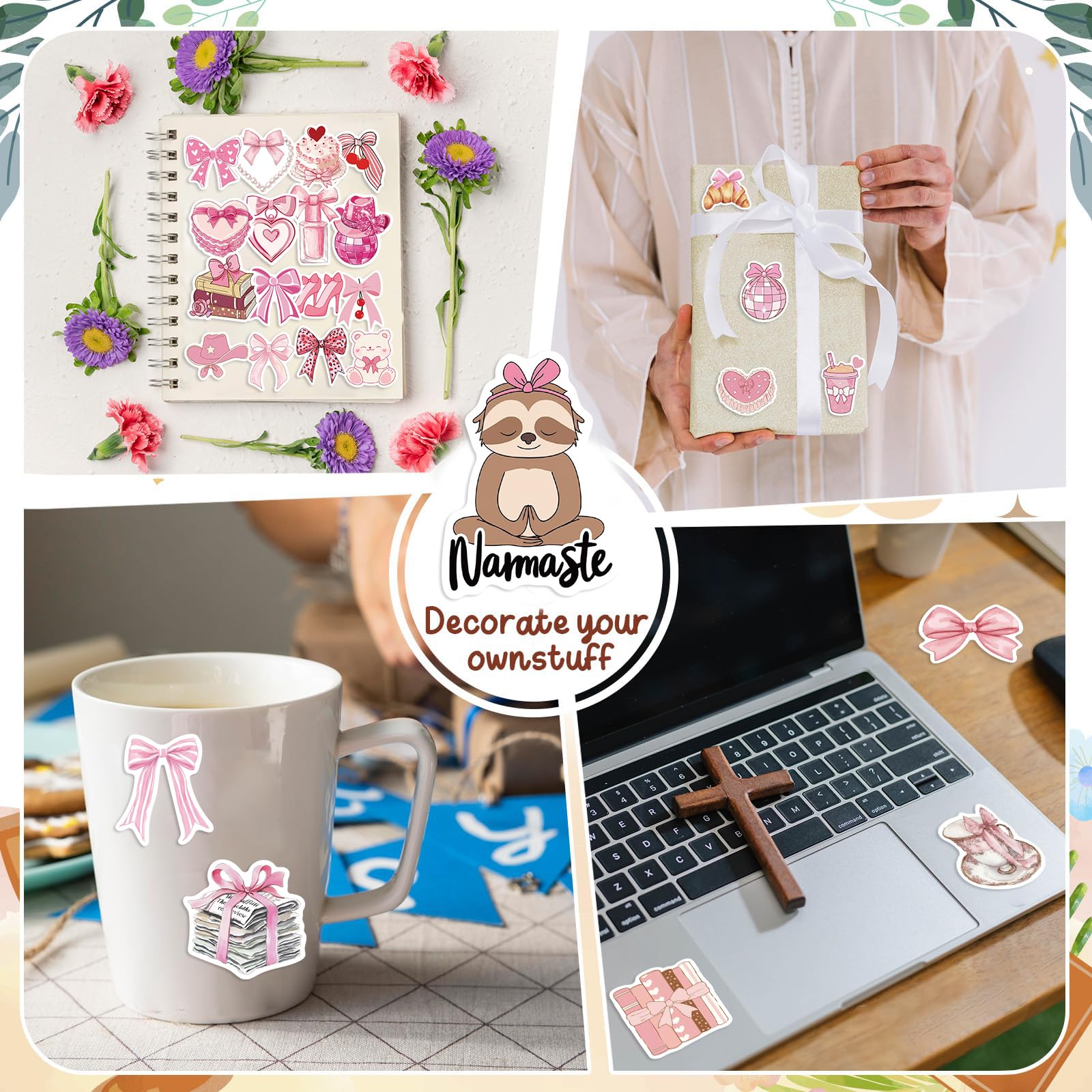 100PCS Pink Aesthetic Stickers Pack - Cute Bow Tie Coquette Stickers for Girls, Waterproof Vinyl Decals for Laptop, Phone, Notebook & Scrapbooking - Kawaii Room Decor & DIY Craft Supplies