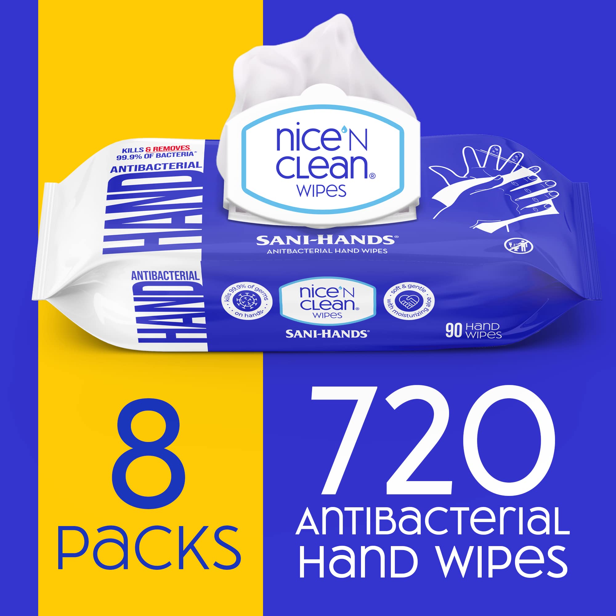 Nice 'N CLEAN Hypoallergenic Sensitive Skin Wet Wipes - 90 Count (8-Pack) | Aloe Vera Infused Hand Wipes | Gentle for Babies & Adults | Perfect for Travel, Gym & On-the-Go Hygiene
