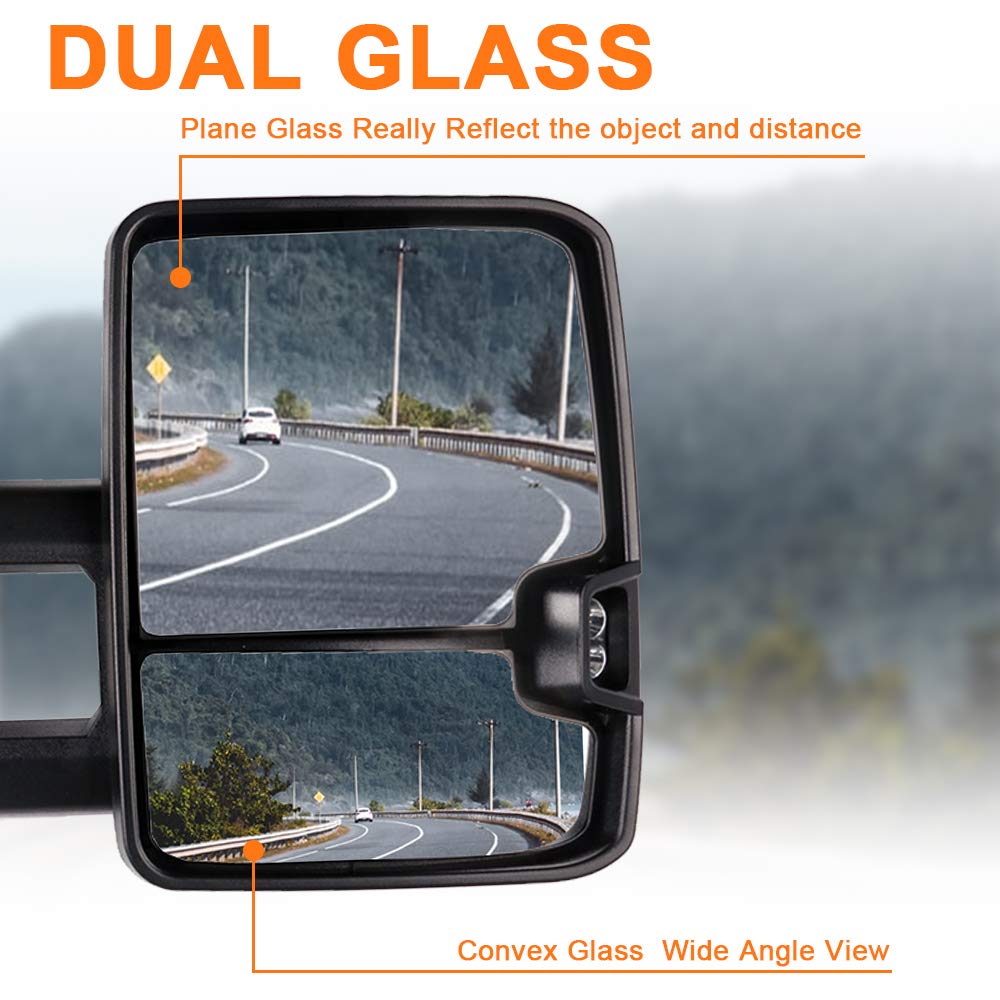 ROADFAR Power Heated Towing Mirrors with LED Turn Signal & Running Lights - Compatible with 2003-2006 Chevy Silverado & GMC Sierra Pickup Trucks (Left & Right Side) - Perfect for Towing, Camping & Off-Road Adventures