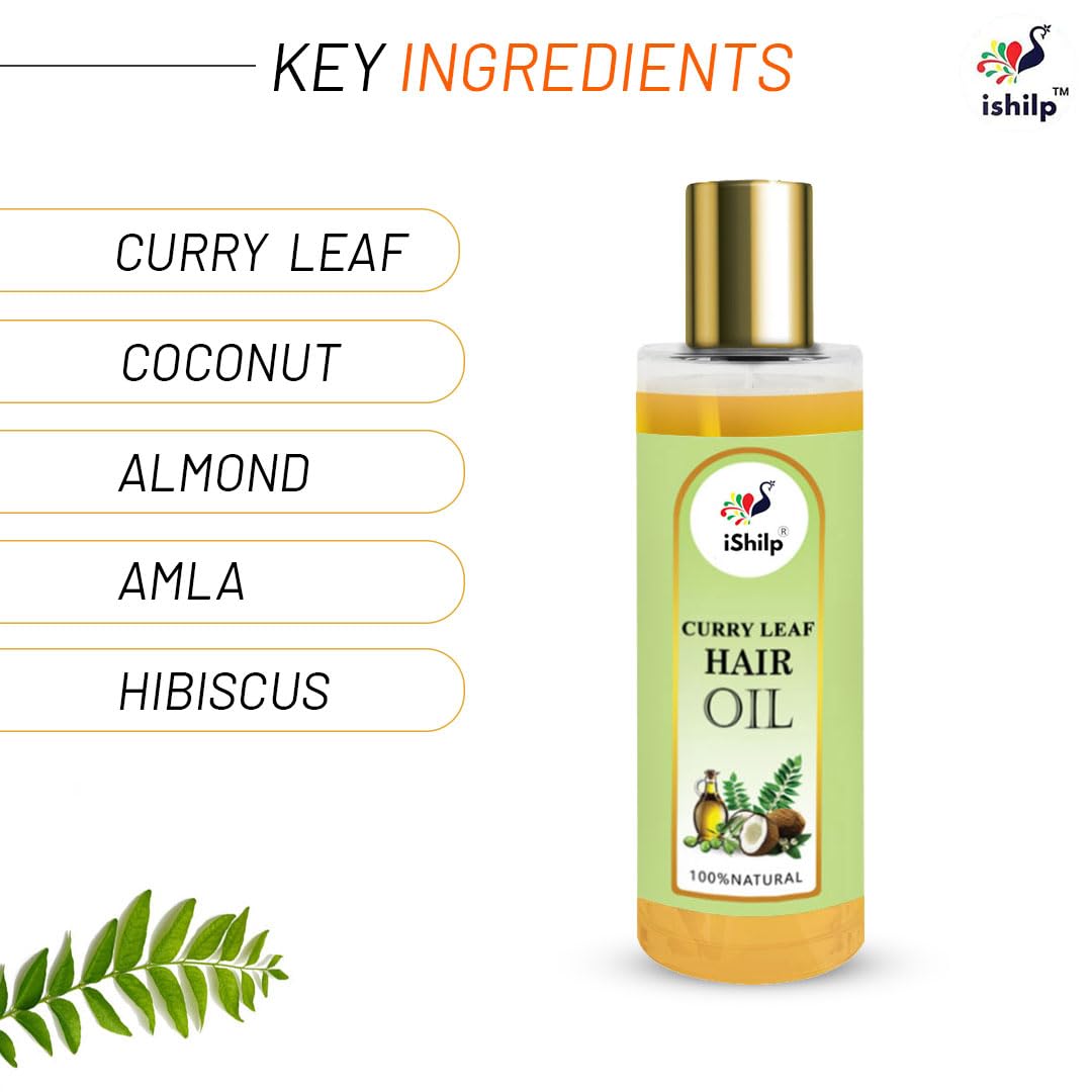 iShilp Curry Leaf Oil for Strong & Healthy Hair Growth | Natural Hair Fall Control Treatment for Men & Women - 100ml | Promotes Thicker Hair & Scalp Nourishment for Daily Hair Care Routine