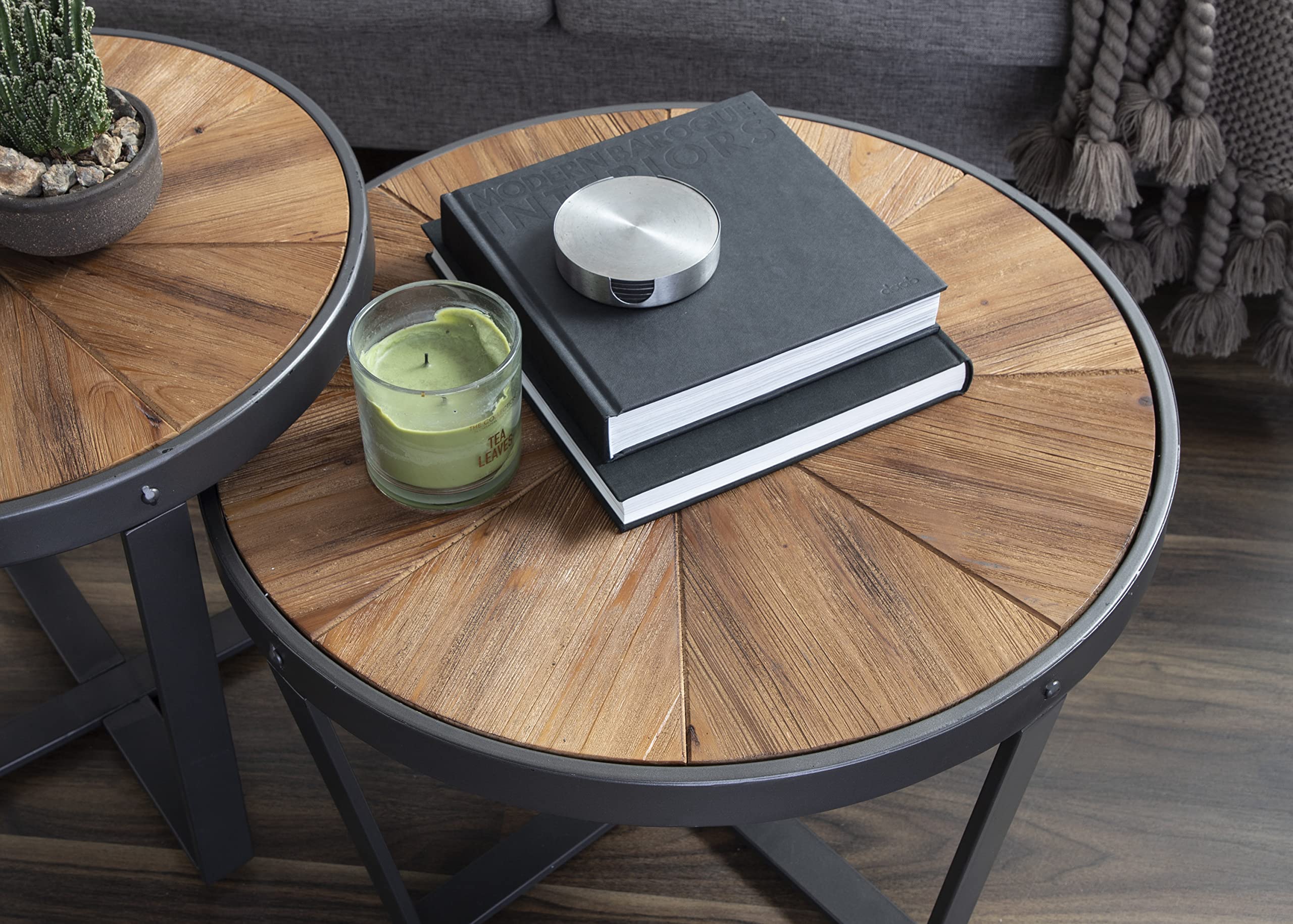 Kate and Laurel Farmhouse Gerhardt Round Wood and Metal Coffee Table - 24