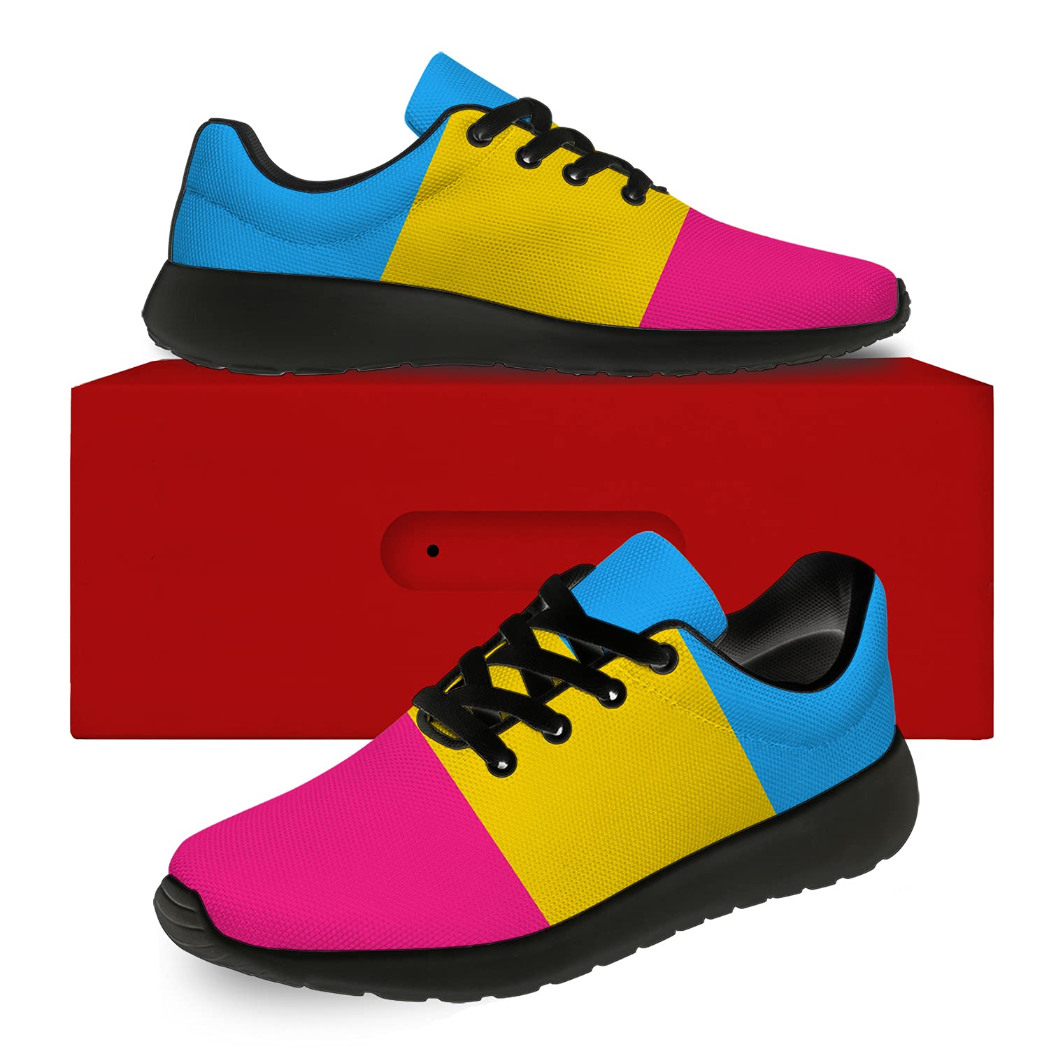 Unisex Pansexual LGBTQ Pride Running Shoes - Comfortable Walking & Tennis Sneakers with LGBTQ Flag Design - Size 12 Men/15 Women in Black - Perfect for Pride Parades, Gym Workouts & Casual Wear