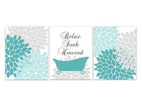 Premium Aqua & Gray Floral Canvas Wall Art for Bathroom Decor - 11x14 Inches - Perfect for Relaxing Soak & Spa Vibes - Ideal for Home, Office, or Gift