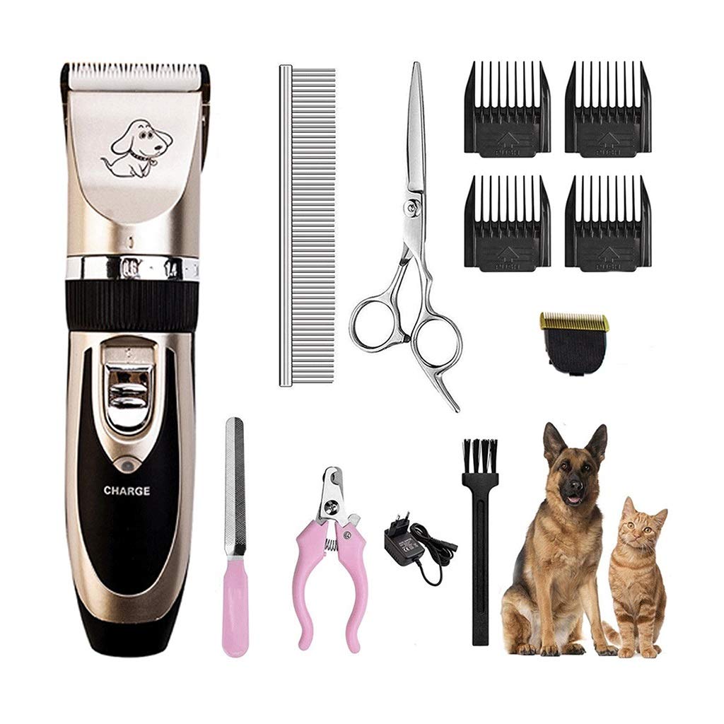 Professional Low Noise Rechargeable Cordless Dog & Cat Grooming Clippers - Pet Hair Trimmer for Quiet At-Home Grooming (Gold, Type B) | Perfect for Sensitive Pets & Stress-Free Grooming Sessions