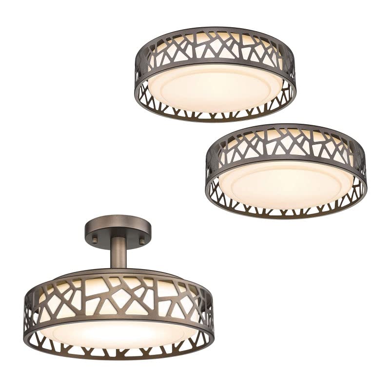 VICNIE 14-inch 20W Semi Flush Mount Ceiling Light & 2-Pack 12-inch 15W Dimmable LED Fixtures - 3000K Warm White, ETL Certified, Oil Rubbed Bronze Metal Frame with Acrylic Shade - Perfect for Bedroom, Living Room, and Hallway Lighting