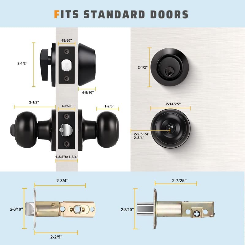 KNOBWELL 4 Pack Keyed Same Entry Door Knob & Deadbolt Combo Set - Matte Black Exterior Door Knobs with Lock & Keys for Front Door, Entrance, Bedroom & Office Security | Durable & Easy Installation