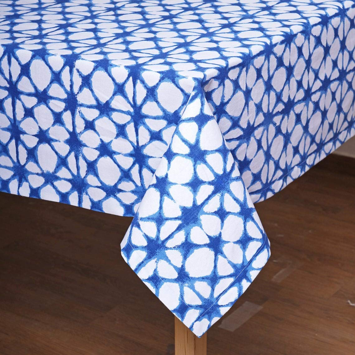 Blue & White Tie Dye Print 100% Cotton Tablecloth 54x90 Inches - 1