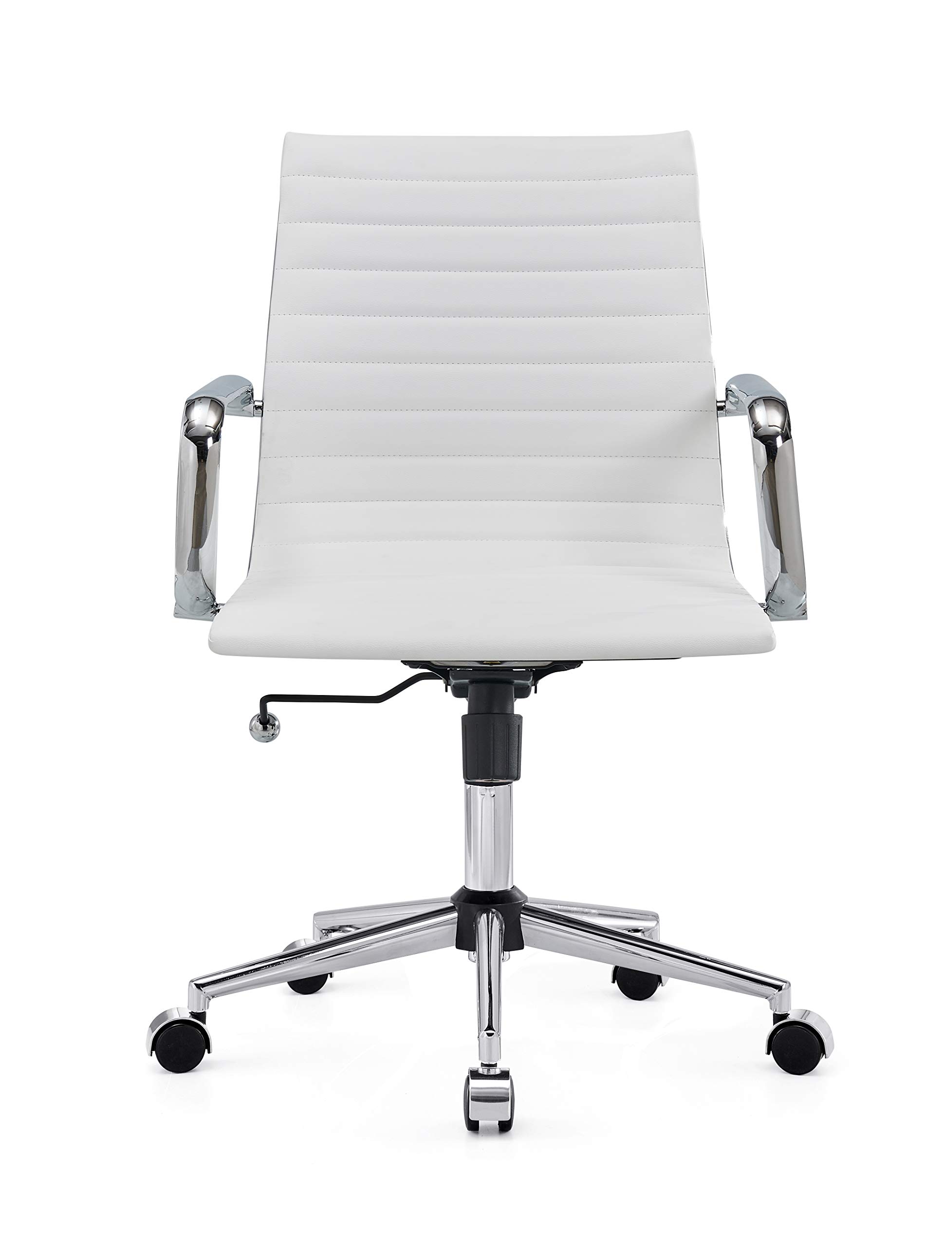 Ergonomic Leather Office Chair - Adjustable Swivel Desk Chair for Home & Work (White)