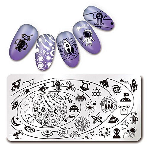 Space Moon Star Nail Art Stamping Plate - Rectangle Manicure Image Plate for DIY Nail Decoration & Design | Perfect for Salon, Home Nail Art, and Party Nail Styling