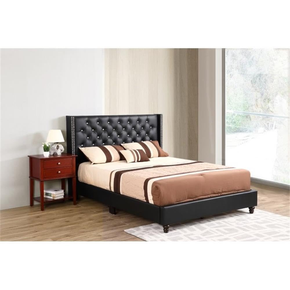 Glory Furniture Julie Velvet Upholstered Queen Bed Frame in Black - Luxurious Modern Bedroom Furniture for Master Bedroom & Guest Room