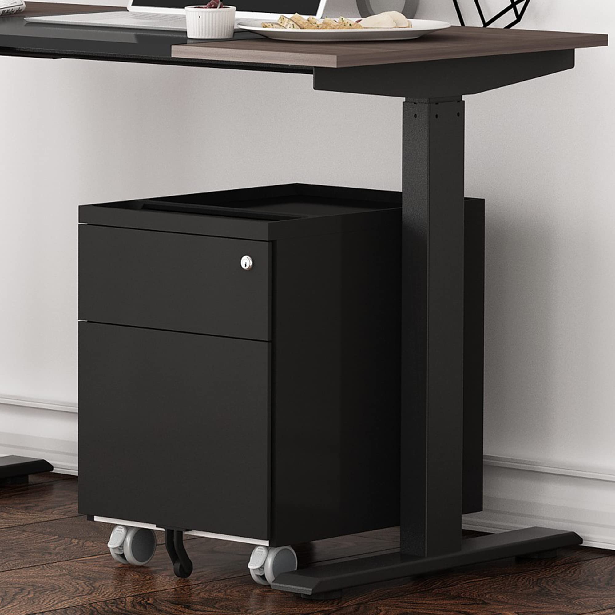 CuHome 2-Drawer Lockable Mobile File Cabinet with Wheels - Fully Assembled Vertical Metal Filing Cabinet for Home Office, Small Under Desk Storage - Perfect for Organizing Documents in Office or Study Room - Black