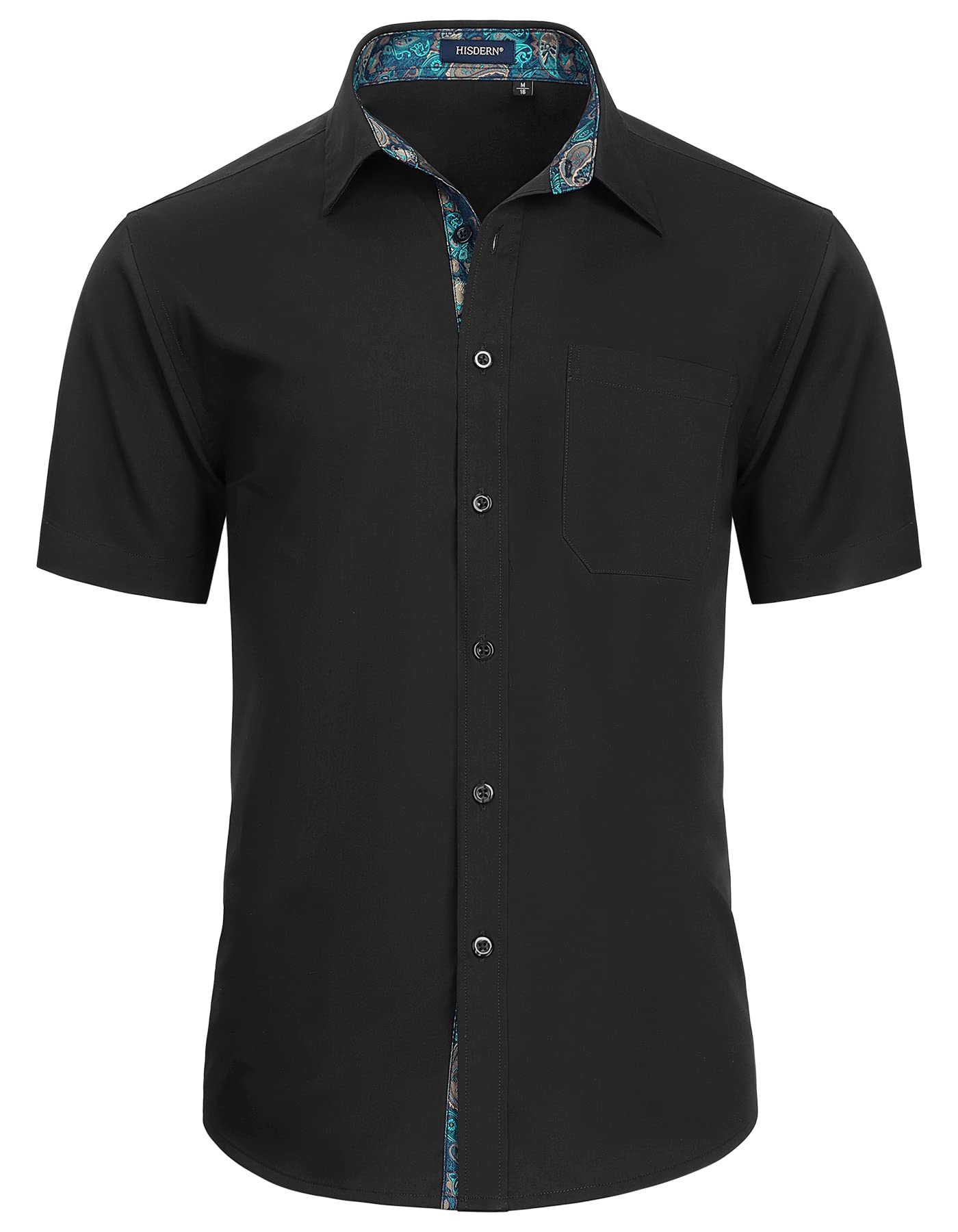 HISDERN Men's Short Sleeve Dress Shirt - Slim Fit Business Casual Button Down Shirt with Contrast Inner Collar & Chest Pocket | Office Wear, Wedding, Party, Daily Outfits