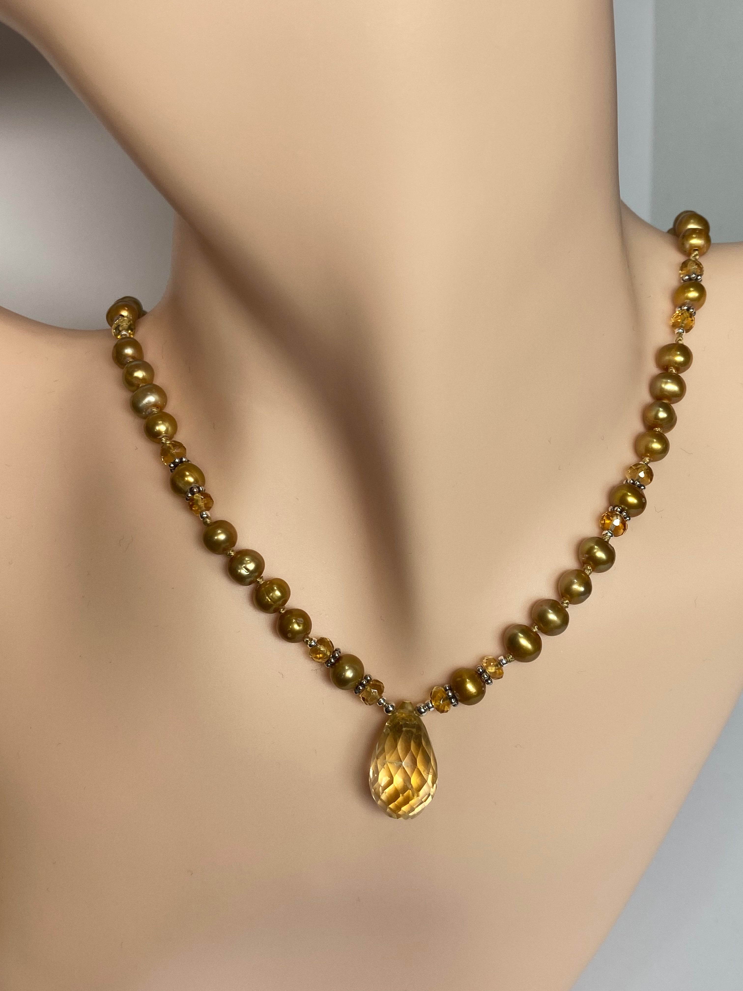 Natural Citrine Gemstone & Pearl Pendant Necklace - 925 Sterling Silver Jewelry for Women - Perfect for Weddings, Anniversaries & Gift Giving