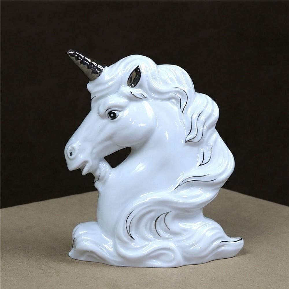 Vintage Porcelain Unicorn Horse Bust Statue - Mythical Animal Sculpture, Zodiac Mascot Collectible Figurine for Home Decor, Office Display & Gift Giving