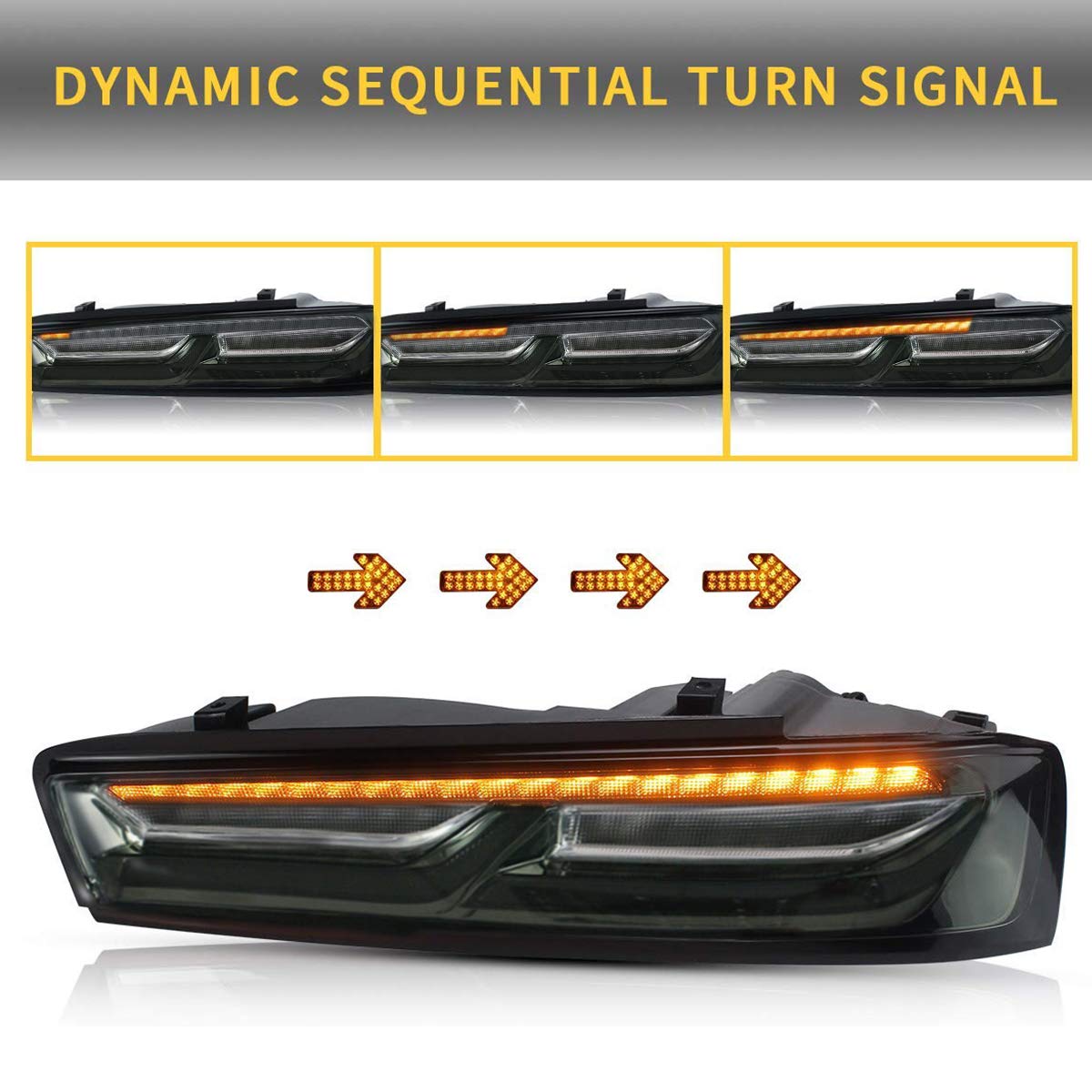 2016-2018 Chevy Camaro Coupe Full LED Tail Lights with Sequential Turn Signal & DRL - Smoked/Clear YAB-CMR-0278 | Upgrade for Enhanced Visibility & Style | Perfect for Night Driving & Car Shows