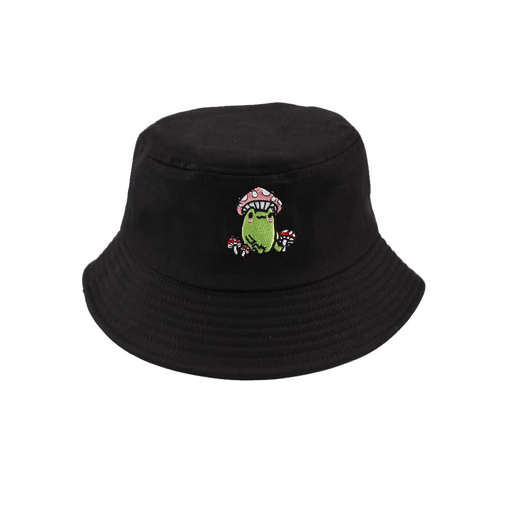 Unisex Frog & Mushroom Embroidered Bucket Hat - UPF 50+ Sun Protection Beach Hat for Men & Women | Perfect for Outdoor Activities, Beach Vacations, and Summer Fashion