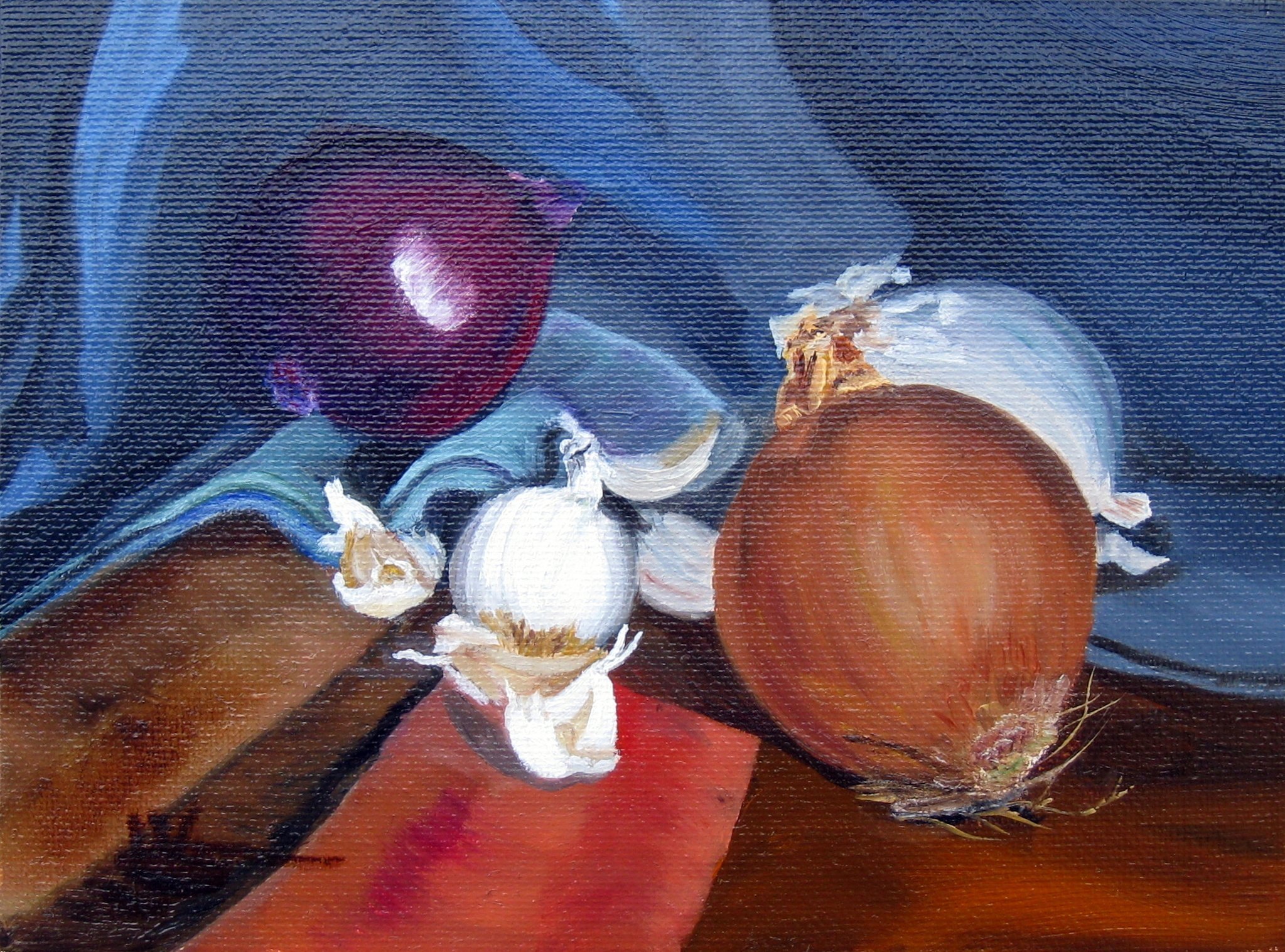 Original Onion and Garlic Still Life Oil Painting - Unique Wall Art for Kitchen Decor & Home Dining Room Aesthetic