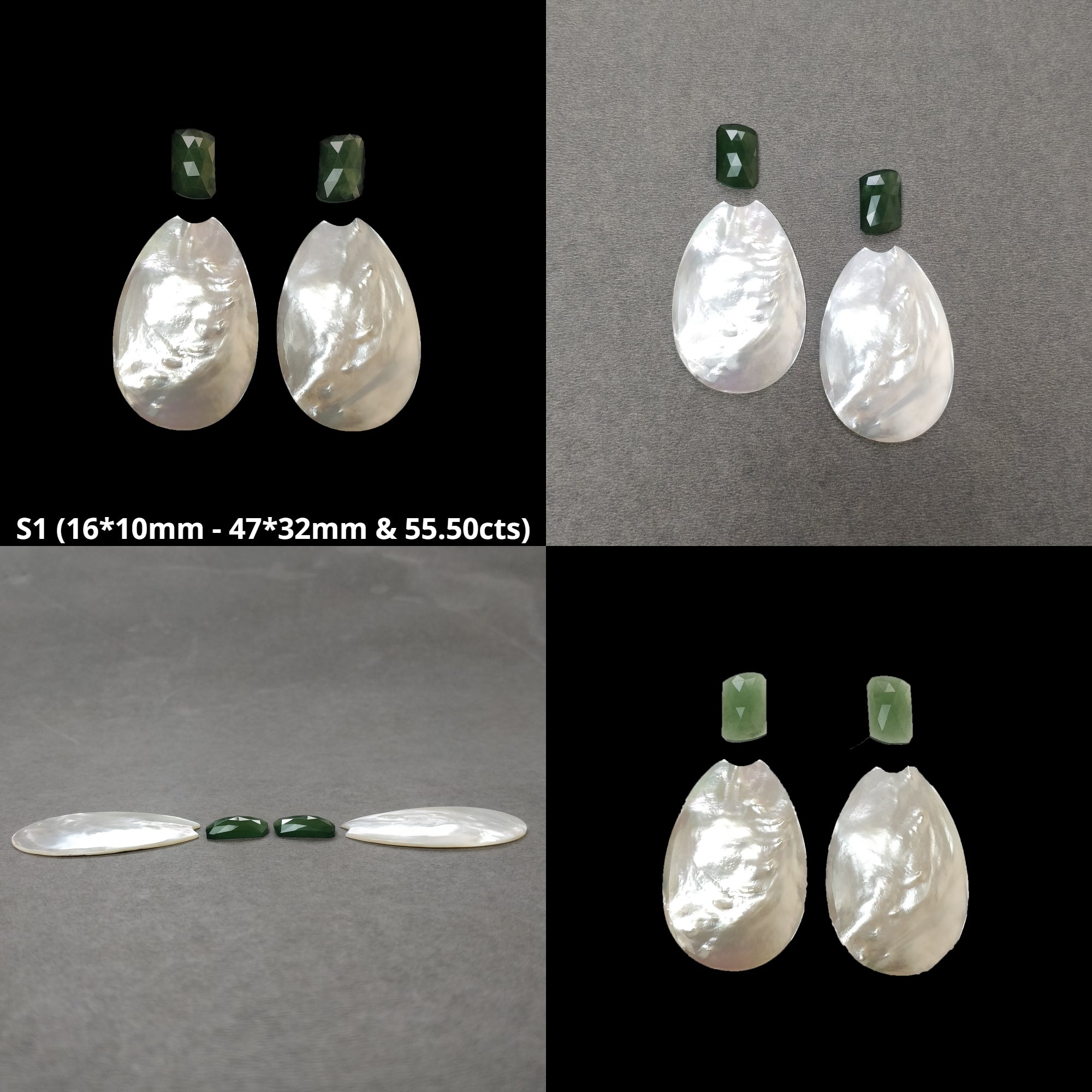 Natural Untreated Mother of Pearl & Tiger Eye Gemstone Cabochon Set - 4pcs Round Rose Cut Uneven Shapes for Jewelry Making, DIY Crafts, and Healing Crystal Collections