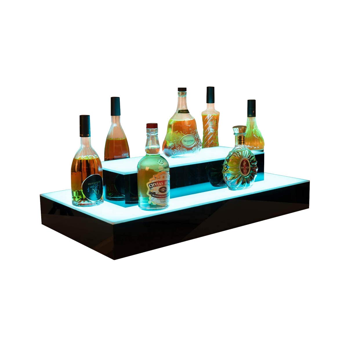 NICCOO 2-Tier LED Illuminated Liquor Bottle Display Stand - Modern Bar Shelf for Home & Commercial Use - Perfect for Whiskey, Vodka & Wine Bottle Showcase in Bars, Restaurants & Living Rooms