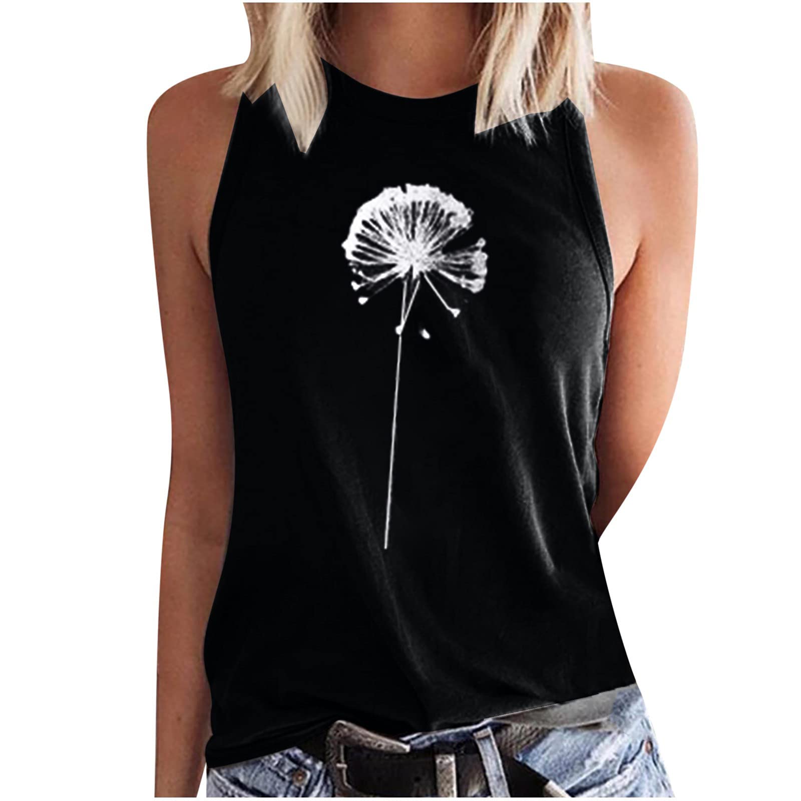 Plus Size Women's Dandelion Print Tunic Top - Sexy Casual Summer Blouse for Women | Perfect for Beach Outings, Date Nights & Weekend Wear