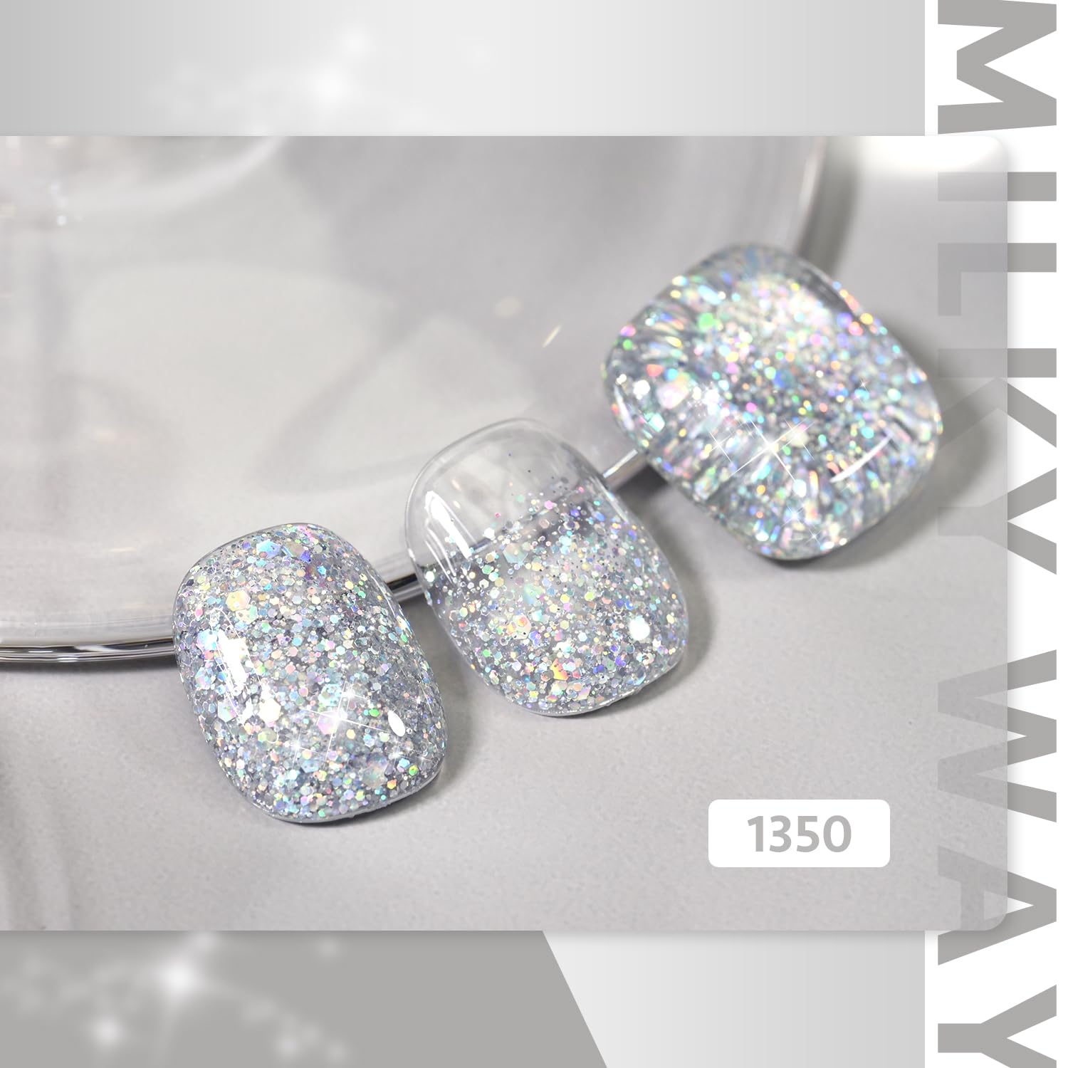 GAOY Glitter Gel Nail Polish - 16ml Silver Sparkly UV Gel with Diamond Shine for Nail Art | Soak Off Manicure | Milky Way Collection #1350 | Perfect for Parties, Weddings & Special Occasions