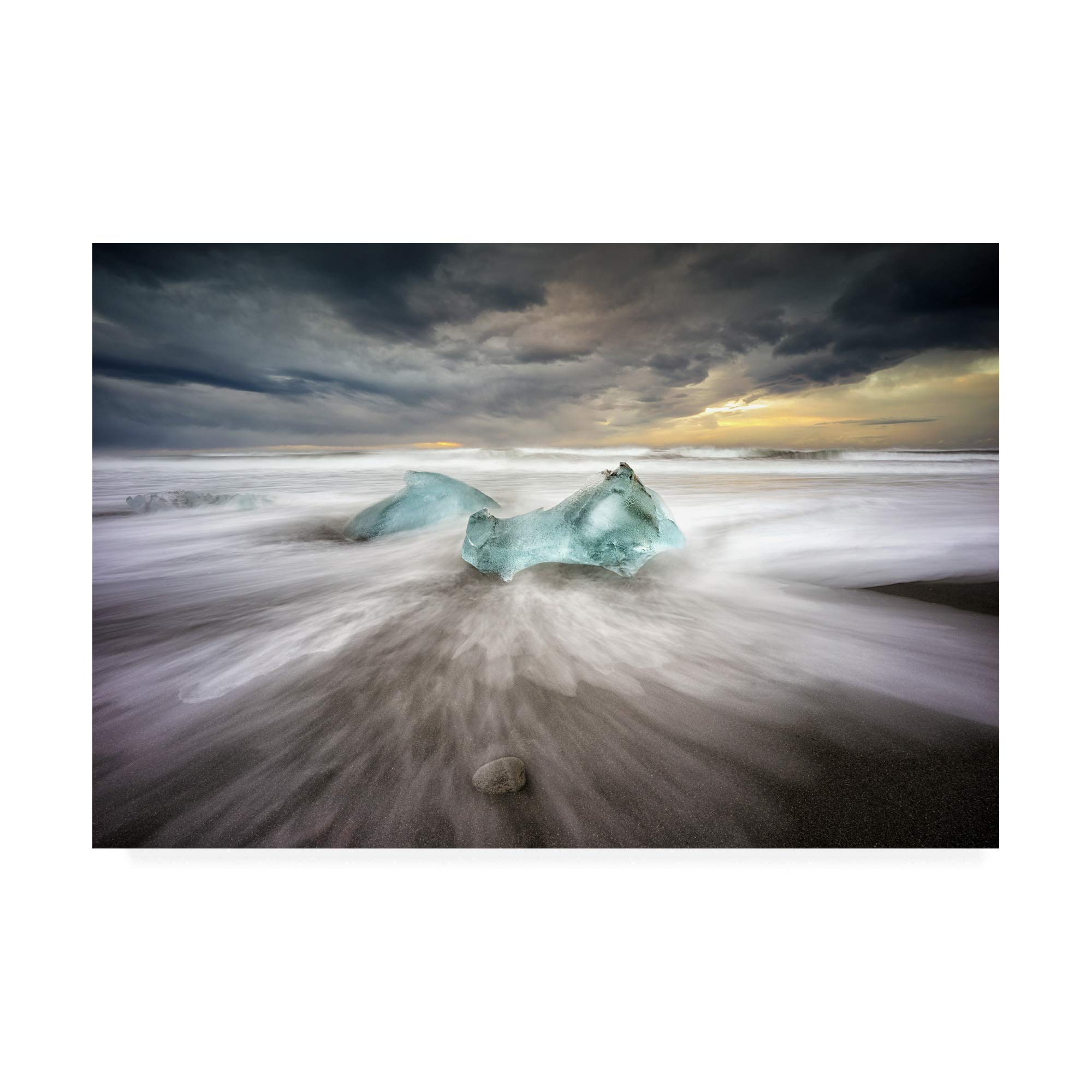 Trademark Fine Art Jokulsarlon Beach by Keller - 30x47 Inch Framed Wall Art Print - Iceland Landscape Photography for Living Room, Bedroom & Office Decor