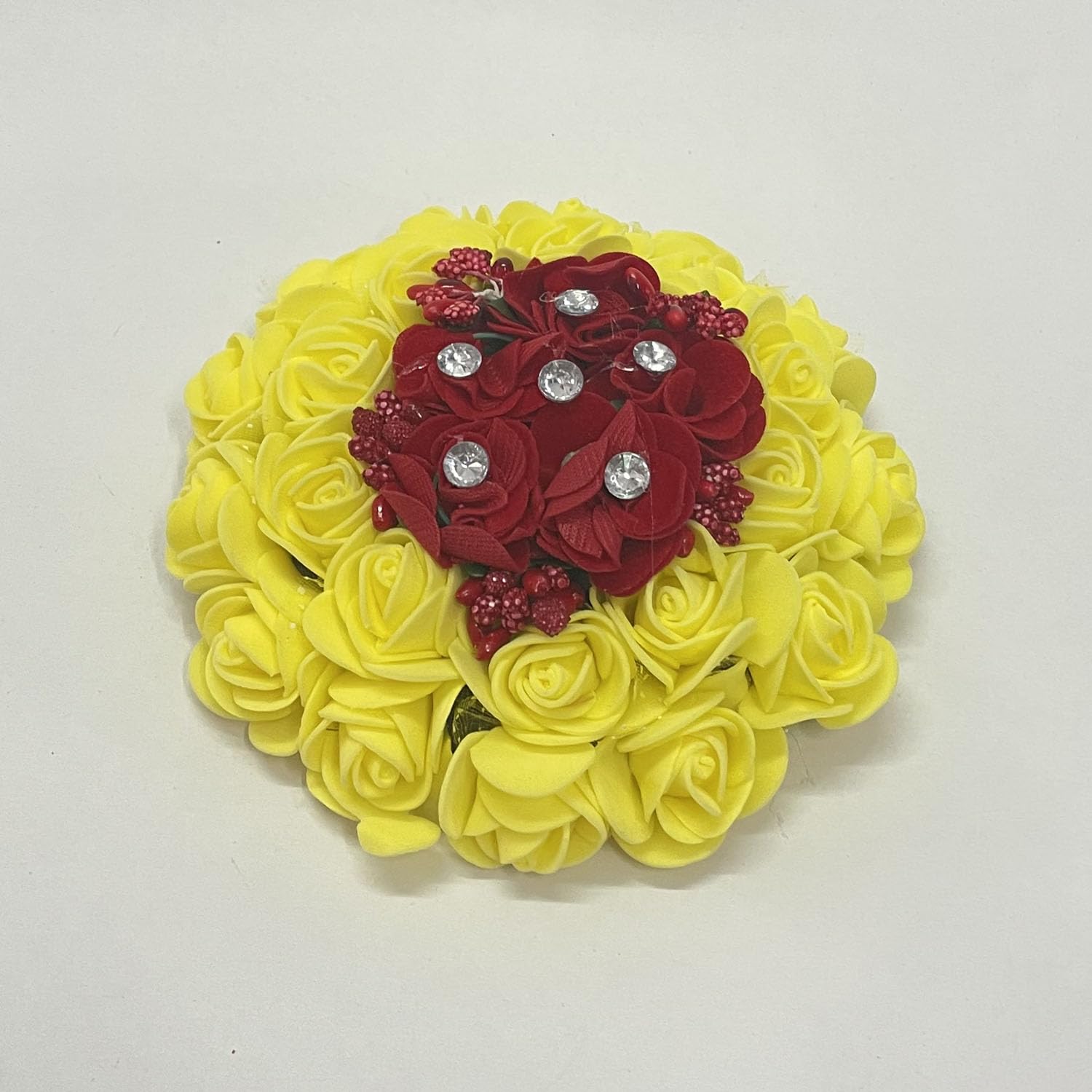 GuruEmbelish Bridal Bun Juda Gajra Maker - Floral Hair Accessories for Women & Girls (Yellow-Red) - Perfect for Weddings, Parties & Indian Traditional Events