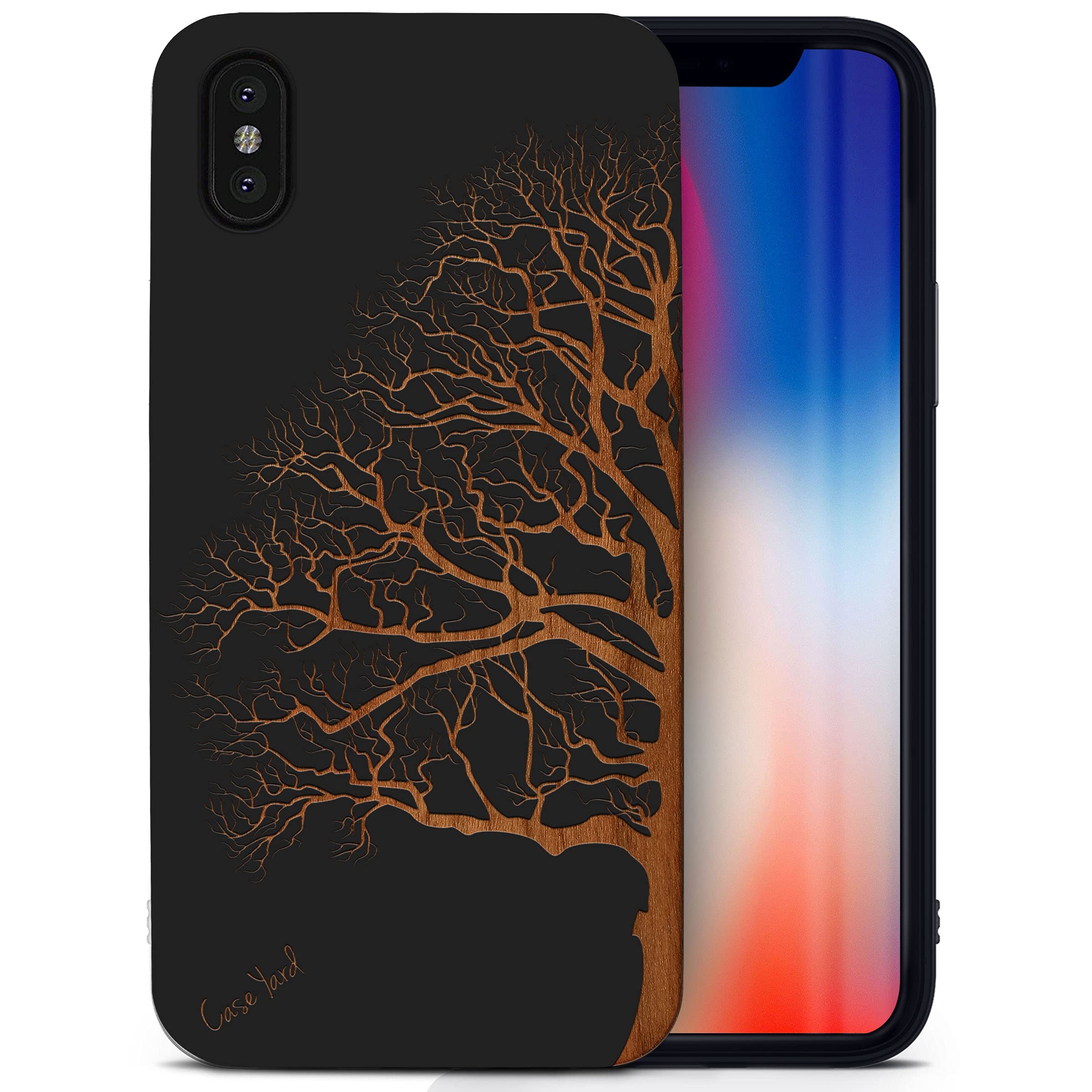 Wooden iPhone X Case - Laser Engraved Half Tree Design, Slim Fit Shockproof Protective Cover for Men & Women | Perfect for Outdoor Adventures & Daily Use