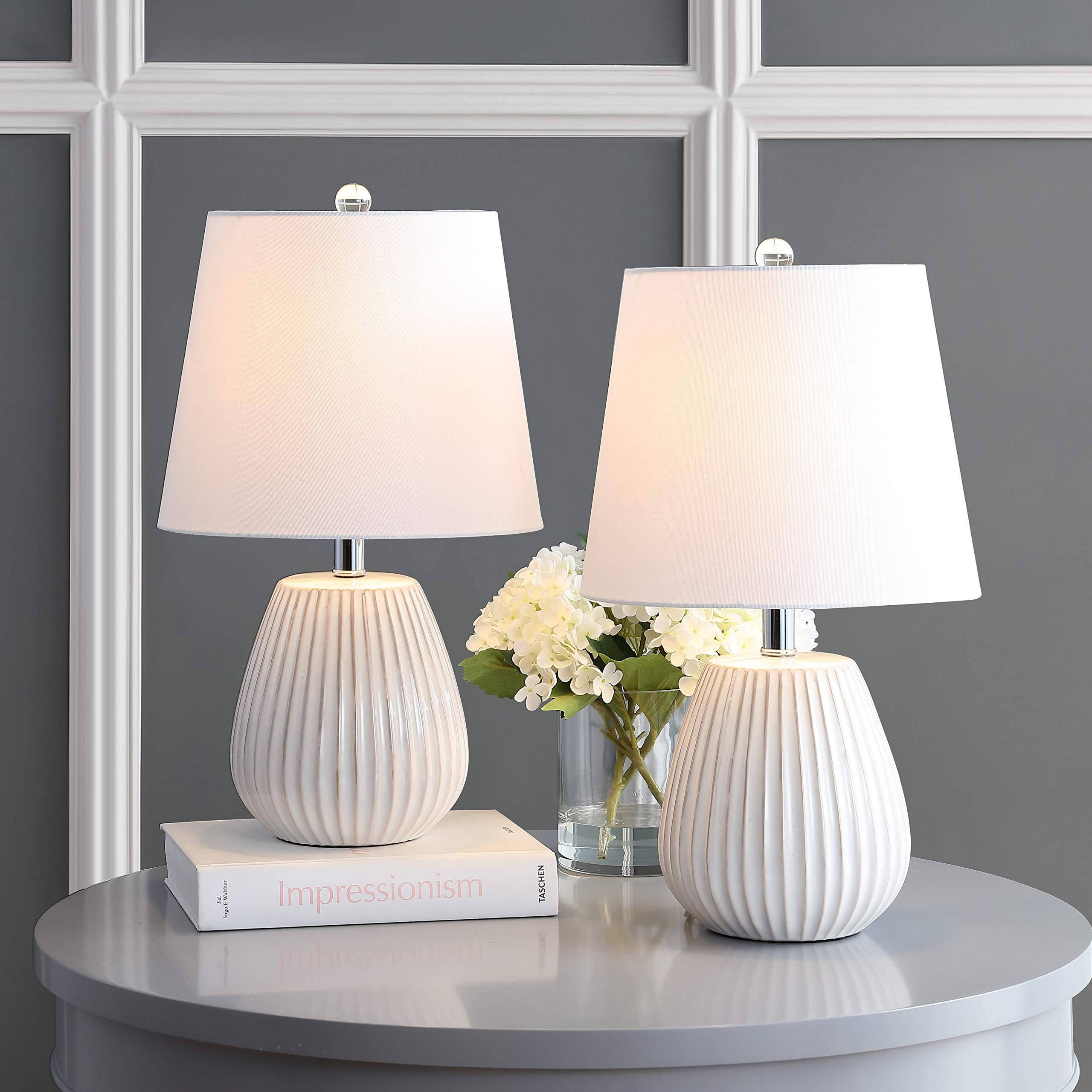 SAFAVIEH Kole White 21-Inch Table Lamp Set of 2 with LED Bulbs - Modern Bedside Lighting for Bedroom, Living Room & Home Office - Perfect for Reading, Working & Creating Cozy Ambiance