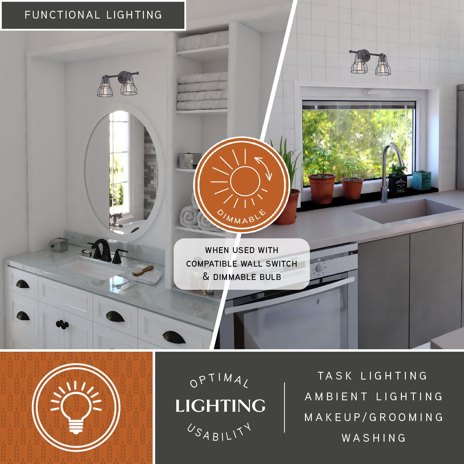 Clybourn 2-Light Bronze Adjustable Wire Cage Bathroom Vanity Light Fixture - Perfect for Modern Farmhouse, Industrial Style Bathrooms & Powder Rooms