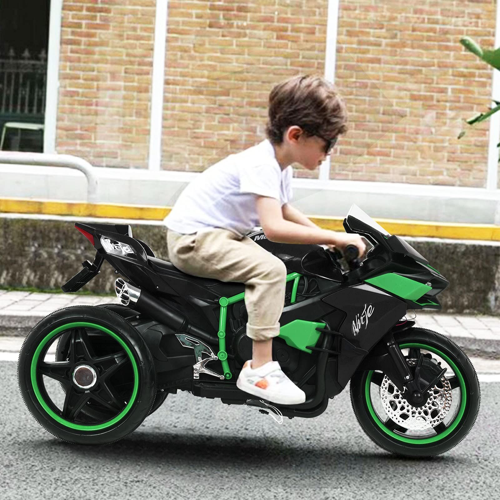 12V Kids Electric Ride-On Motorcycle Toy for Boys & Girls Ages 3-8 - Rechargeable Battery-Powered Vehicle with Flashing Wheels - Perfect for Birthday Gifts, Outdoor Play & Backyard Fun (Black)