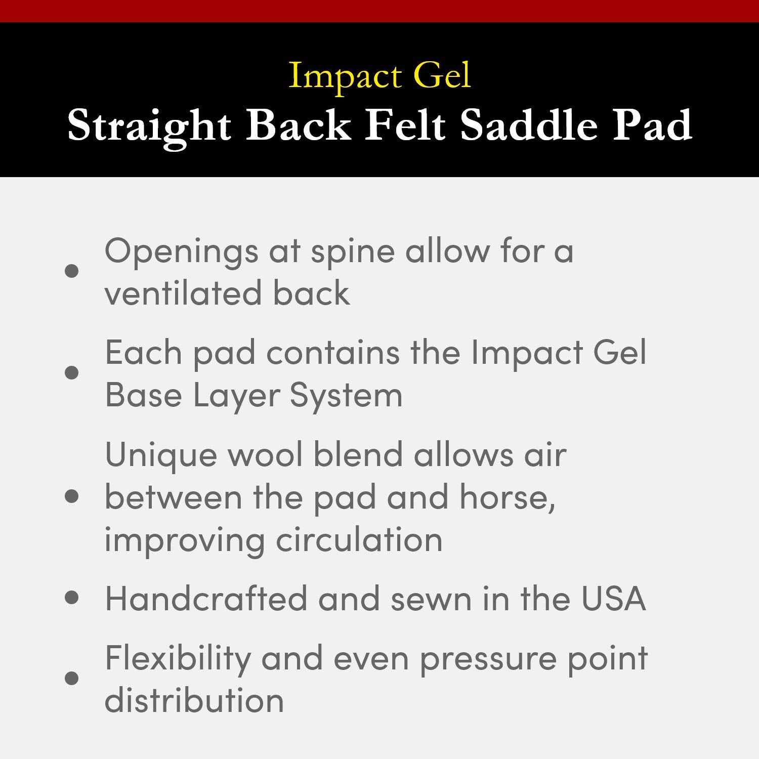 Impact Gel Straight Back Felt Saddle Pad - Shock Absorbing Horse Riding Pad for Comfort & Performance | Perfect for Dressage, Jumping & Trail Riding