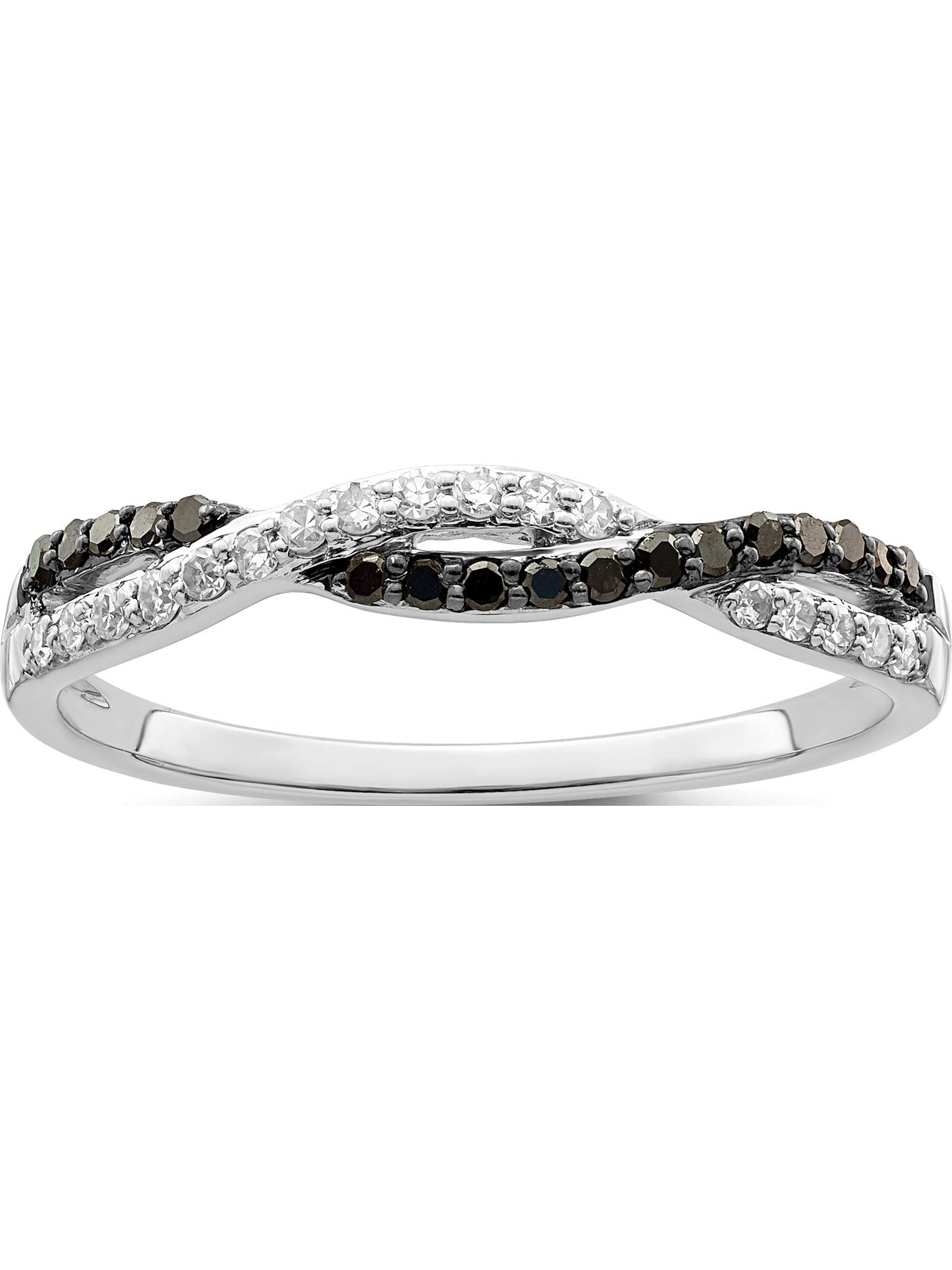 Elegant Sterling Silver Rhodium Plated Black & White Diamond Ring - Night Diamonds Collection | Perfect for Evening Events, Anniversary Gifts & Special Occasions