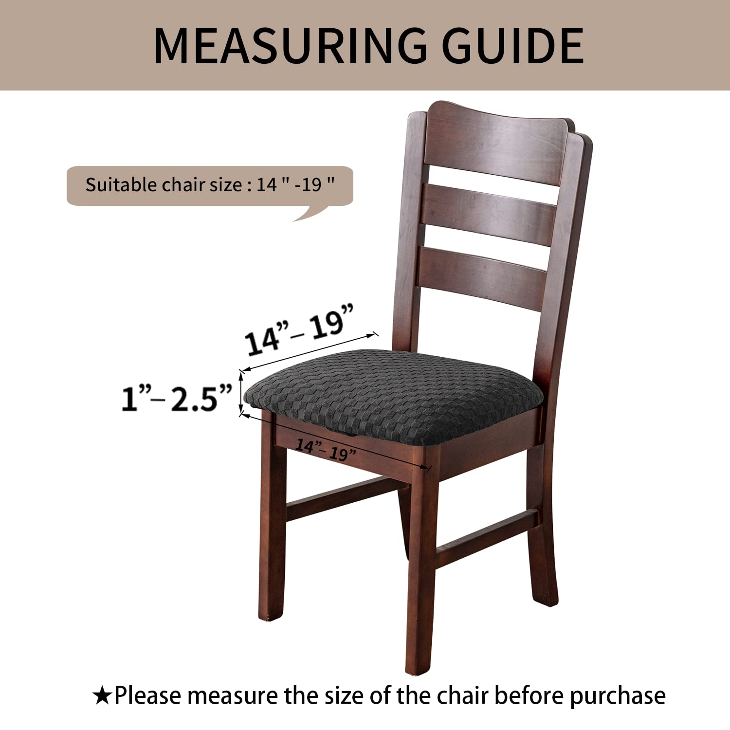 Waterproof Jacquard Dining Room Chair Covers - Set of 6 Dark Grey Washable Seat Protectors for Kitchen & Dining Chairs - Perfect for Family Meals, Parties & Spill Protection