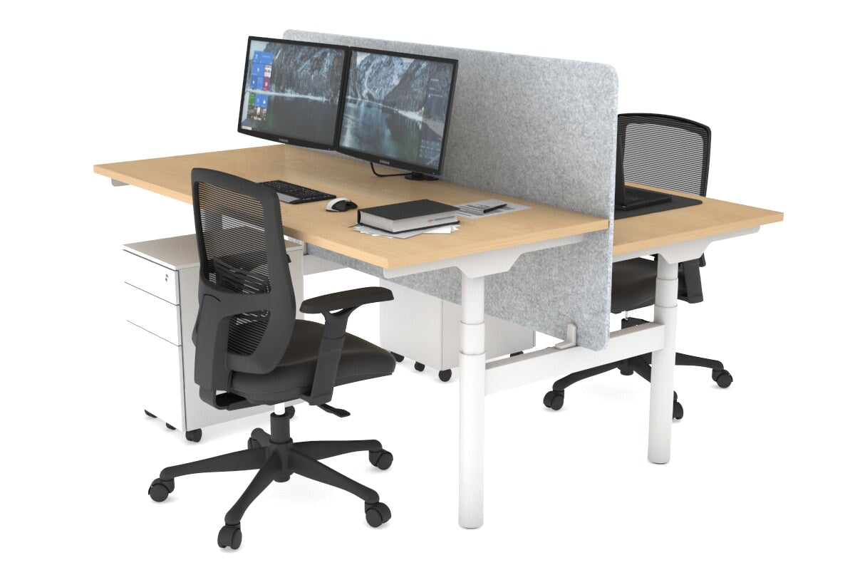 Flexi Premium Height Adjustable 2-Person H Bench Workstation - White Frame [1400L x 700W] for Office & Home Workspace | Ergonomic Standing Desk Solution