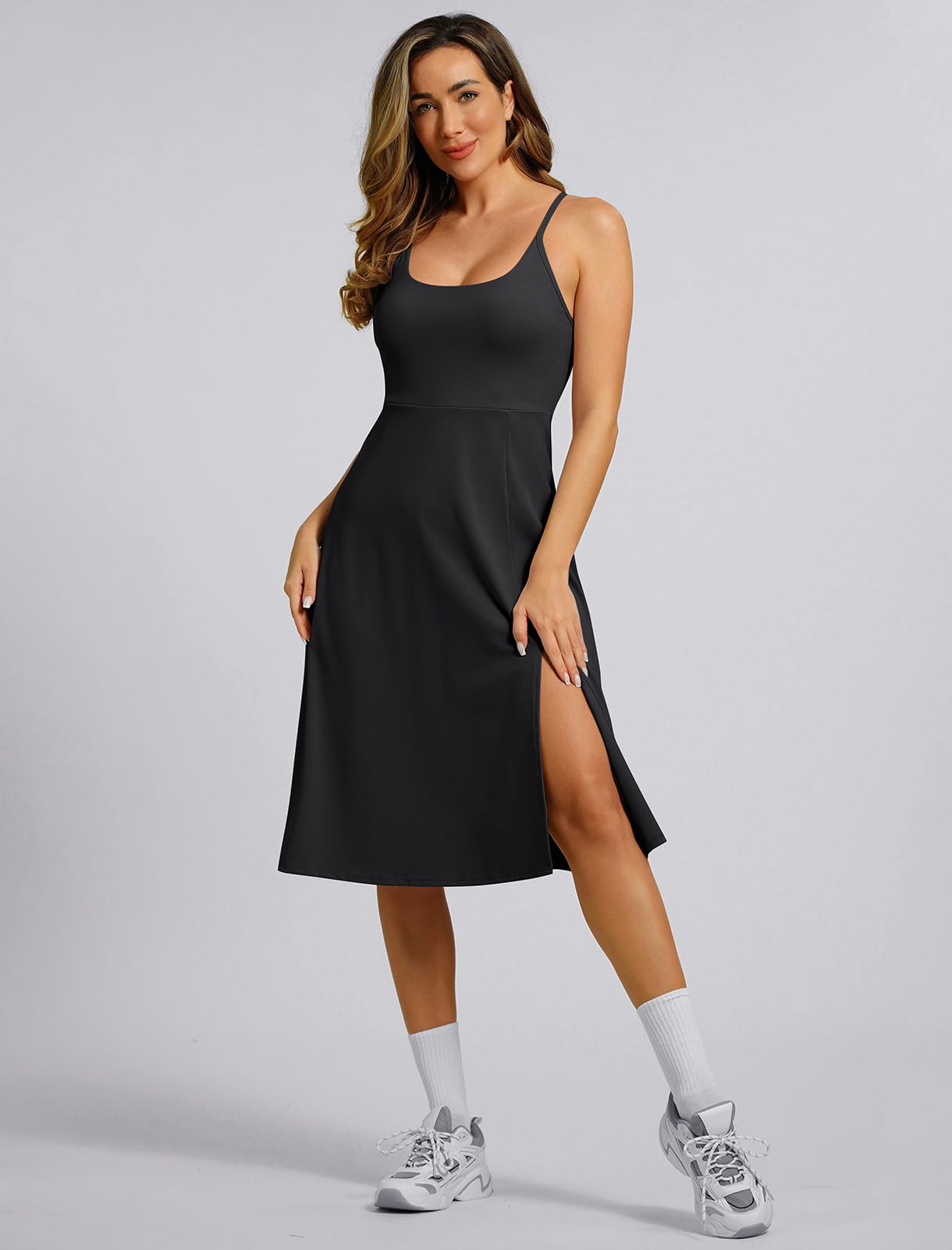 Women's Athletic Dress with Built-in Bra & Adjustable Straps - Side Split Workout Dress for Tennis, Golf & Running | Breathable Midi Dress for Women | Perfect for Gym, Yoga & Outdoor Sports Activities