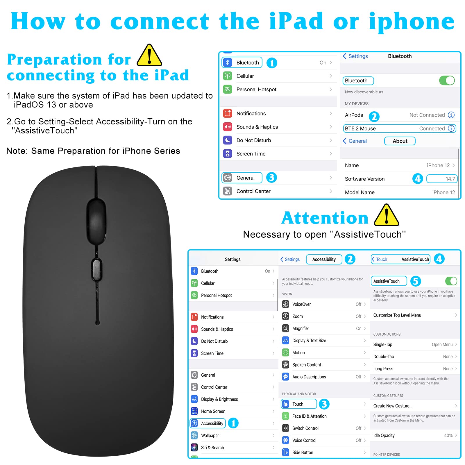 UrbanX Bluetooth Rechargeable Wireless Mouse for Lenovo ThinkPad 20S6001WUS - Compatible with Laptop, PC, Mac, iPad Pro, Tablet, Android - Onyx Black - Ideal for Office, Home, and Travel Use