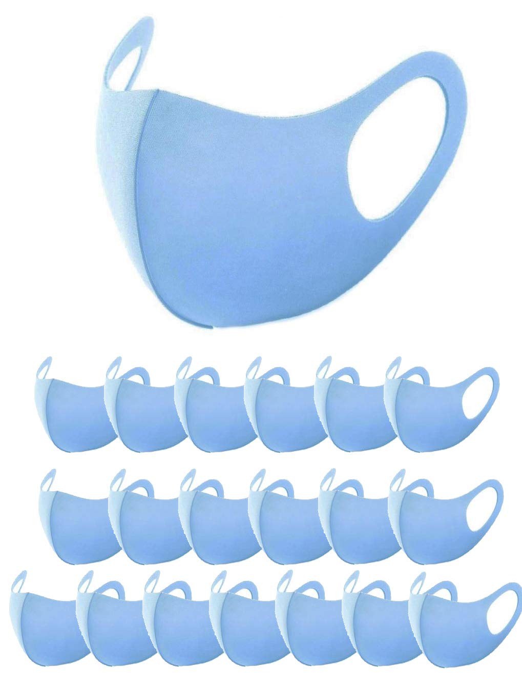 AbbyLexi 20 Pack Reusable Washable Bandana Face Masks - Light Blue - Breathable & Comfortable for Outdoor Activities, Travel, and Daily Protection