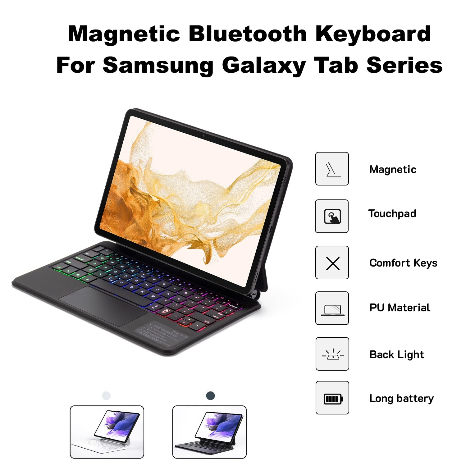 Dejeen Magnetic Detachable Wireless Keyboard Case for Samsung Galaxy Tab S7/S8/S9/S9FE - 11 Inch Slim Bluetooth Keyboard Cover (Black) | Perfect for Work, Study & Travel with Your Tablet