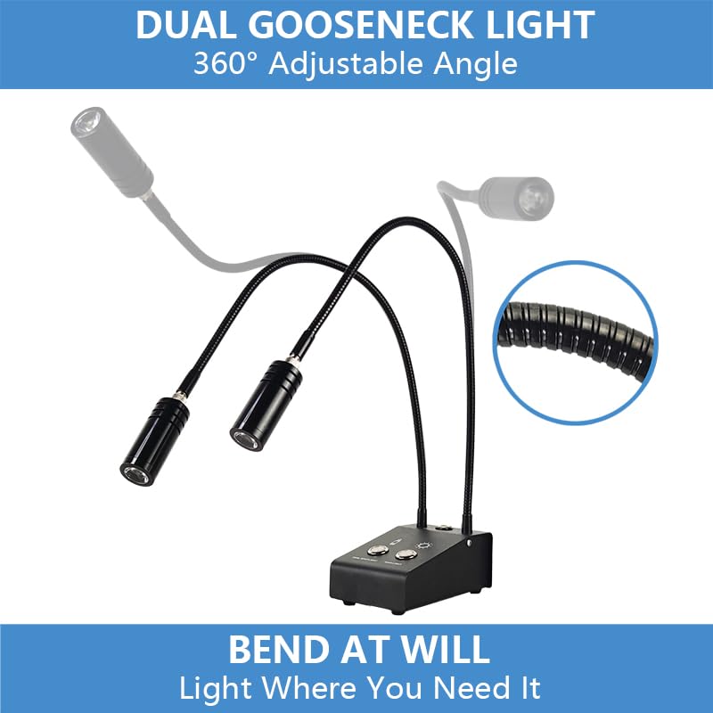 6W Microscope Dual LED Gooseneck Light with 6500K Adjustable Spot & 64-LED Ring Light - Perfect for Stereo Digital Camera, Solder, Phone Repair & Jewelry Inspection (Ideal for Precision Work & Hobbyists)
