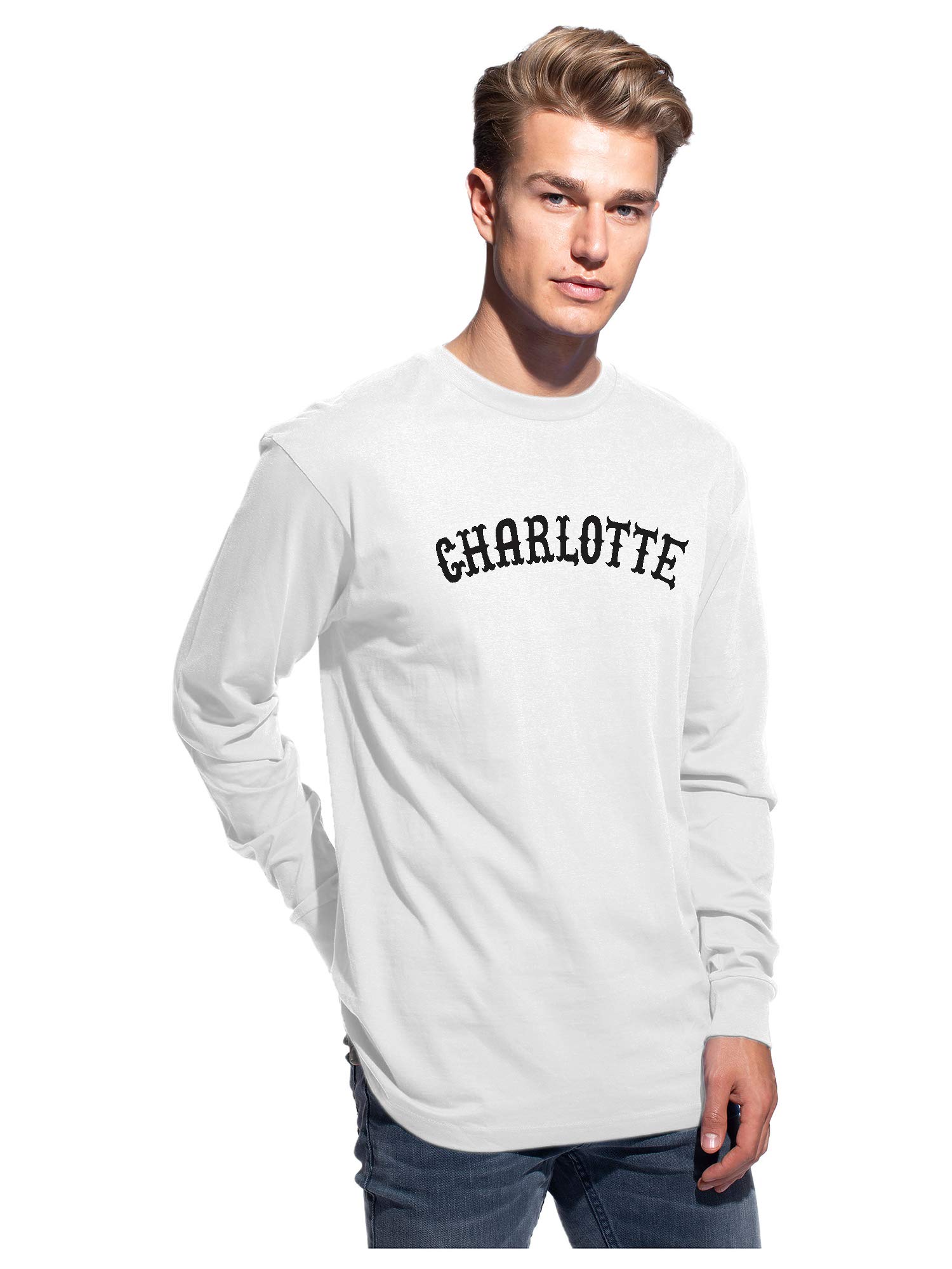 Vintage Charlotte Arch Font Long Sleeve T-Shirt - Soft Cotton Medium Weight Tee for Men & Women | Casual Wear, Retro Outfits, Everyday Comfort