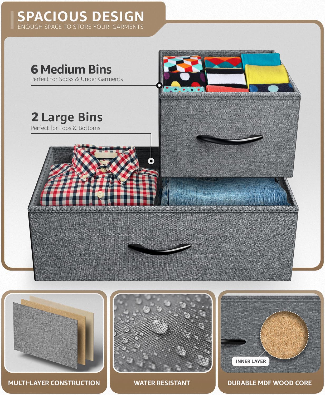 Sorbus 8-Drawer Dresser Organizer - Sturdy Steel Frame with Wood Top & Easy-Pull Fabric Bins for Clothes Storage - Perfect for Bedroom, Hallway, Living Room, Nursery & Closet Organization - Ideal for Small Spaces & Home Décor