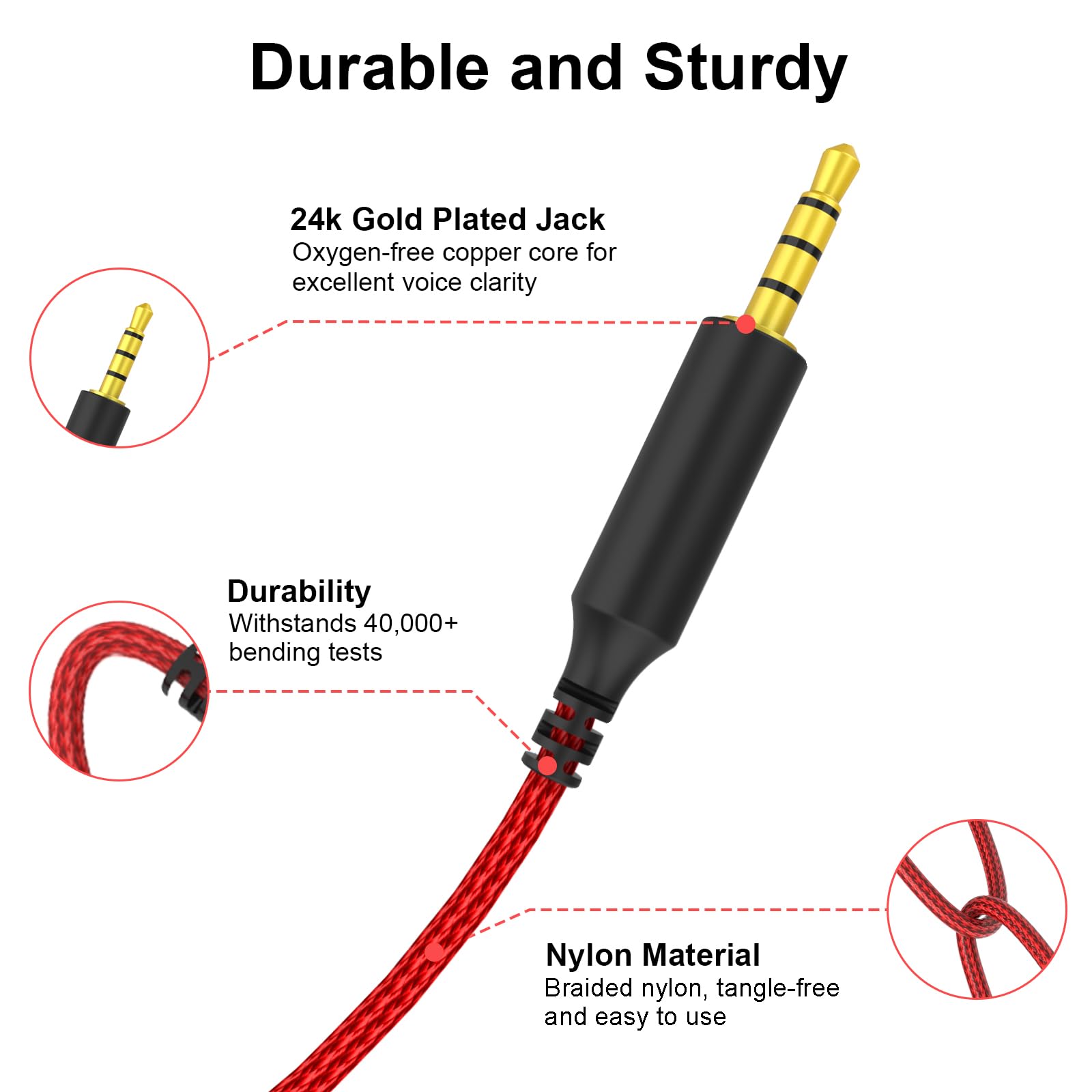 HyperX Cloud Alpha & Mix Gaming Headset Replacement Cable with Mute & Volume Control - 6.6ft Red Braided Cord for Logitech G933 G633 G935 G635 Headsets - Perfect for PC Gaming & Streaming Setup
