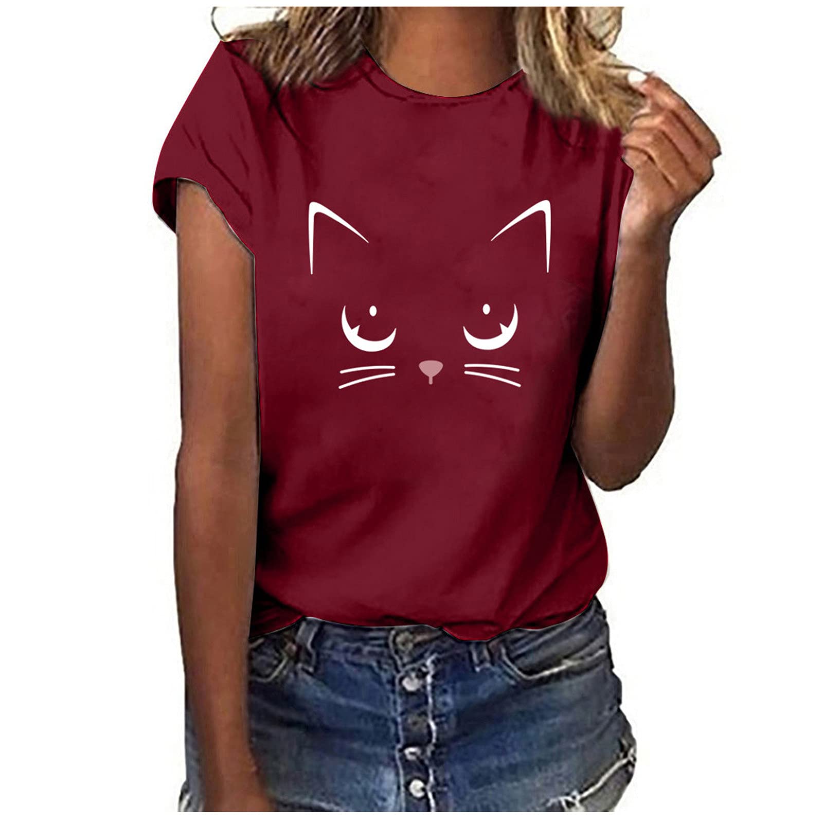 HRAPDA Women's Summer Casual Tunic Tops - Trendy Short Sleeve Crew Neck Loose Fit Graphic Tee Blouses for Women - Perfect for Beach Outings, Weekend Wear and Casual Street Style