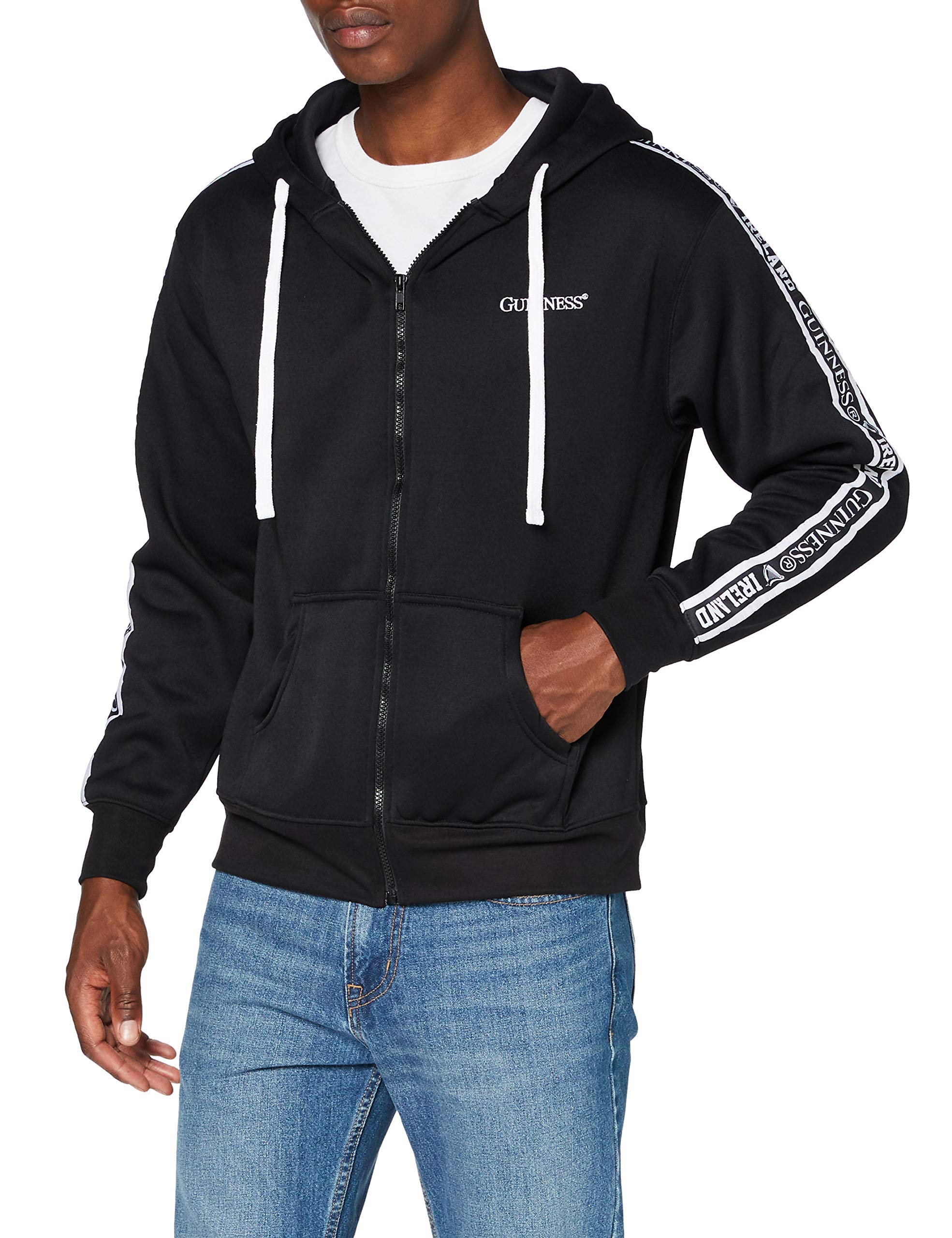 Black Guinness Full Zip Hoodie with Tape Sleeve Design - Stylish Men's & Women's Casual Pullover Sweatshirt for Streetwear, Lounge & Outdoor Activities