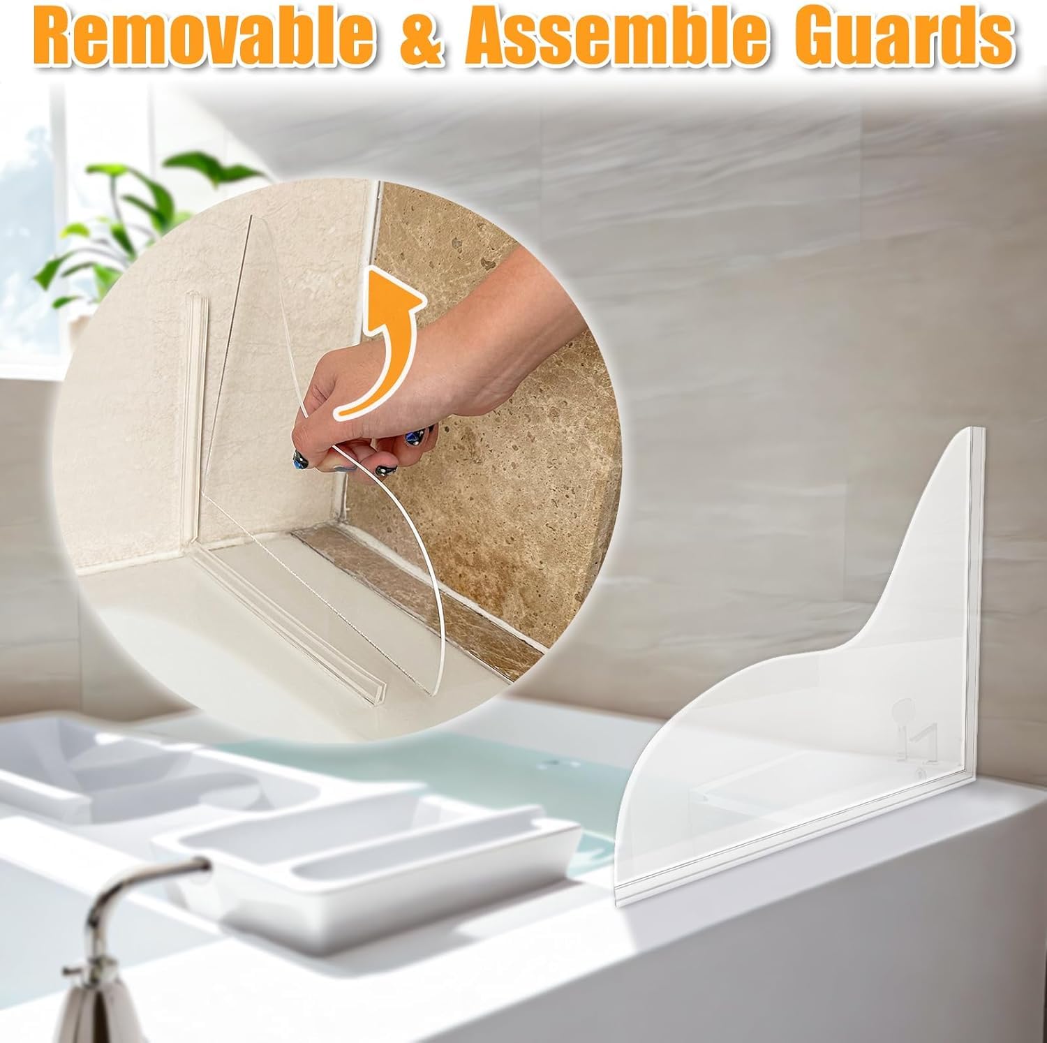 2Pcs Self-Adhesive Shower Splash Guard for Bathtub - Waterproof Bathroom Protector, No Drilling Needed, Easy Installation - Keep Water in Shower for Clean & Dry Bathroom Floor (Perfect for Kids, Elderly & Pet Safety)