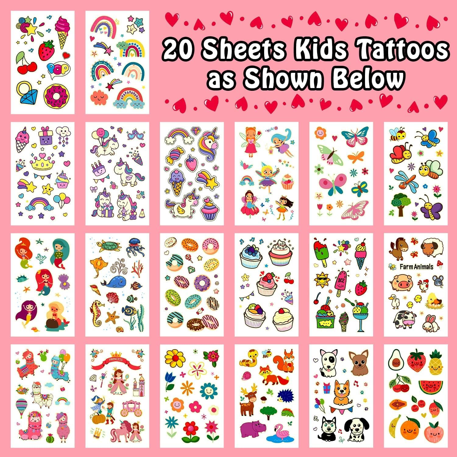 Glow in the Dark Temporary Tattoos for Girls - 20 Sheets Kids Body Art Stickers with Mermaid, Butterfly, Princess & Flower Designs | Perfect for Birthday Parties, Sleepovers, Pool Parties & DIY Crafts